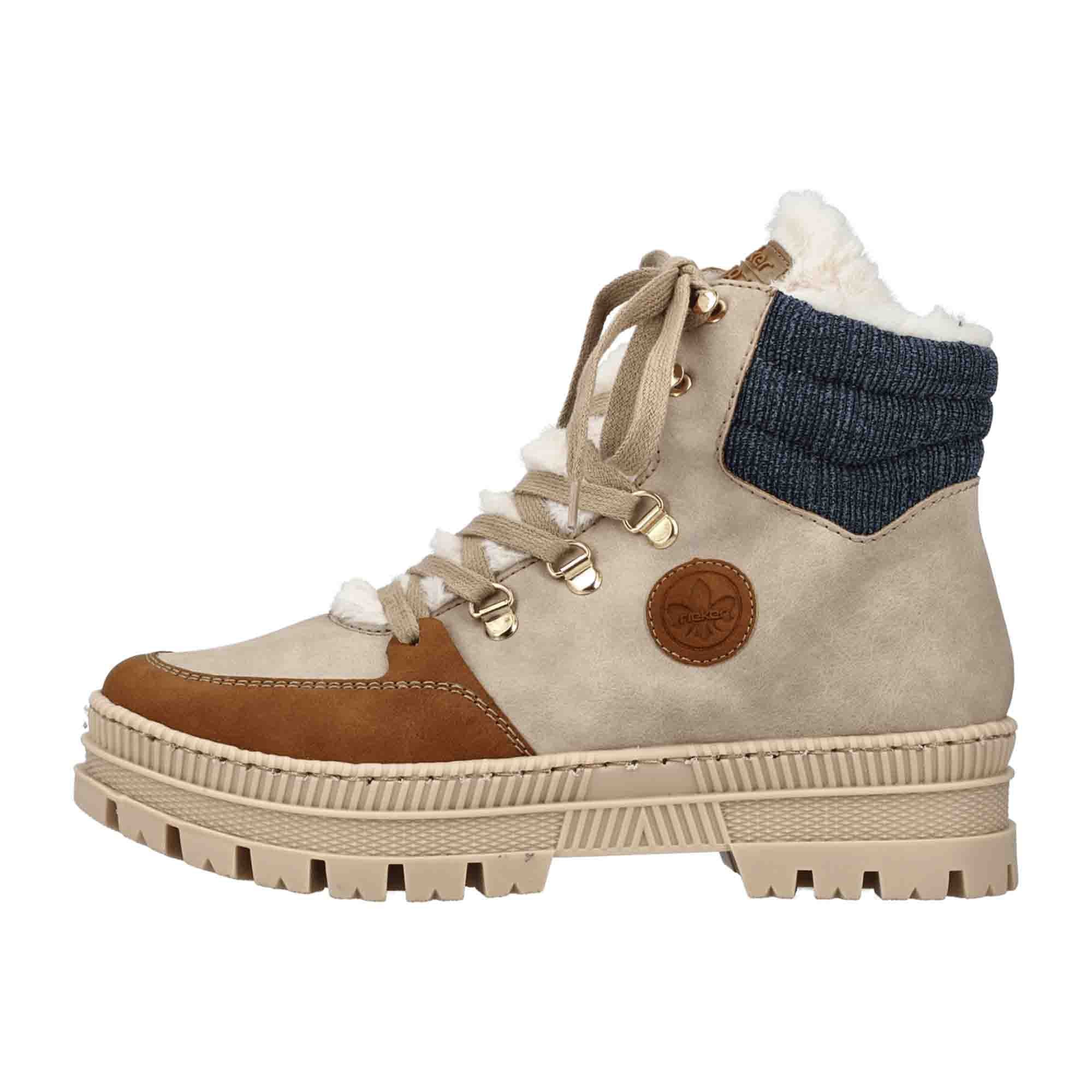 Rieker HWK Beige Women's Boots with Zip and Lace-Up Closure