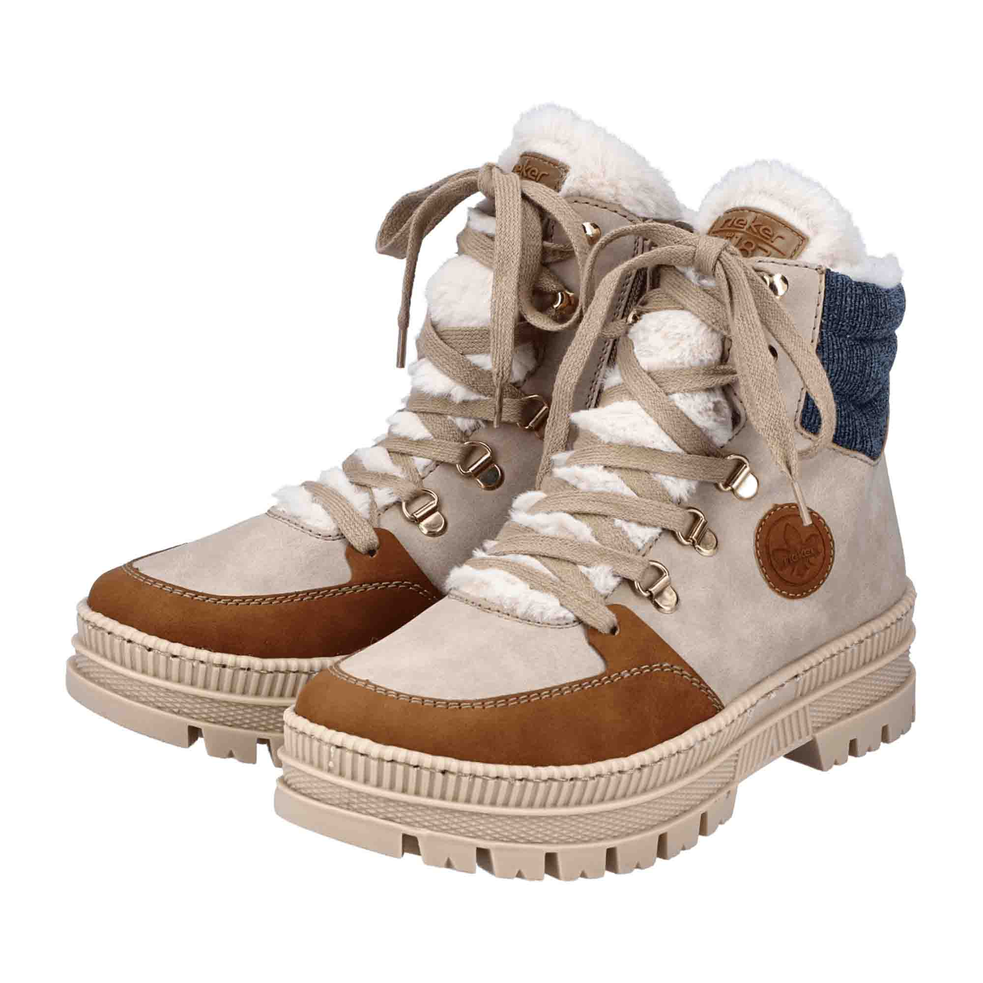 Rieker HWK Beige Women's Boots with Zip and Lace-Up Closure