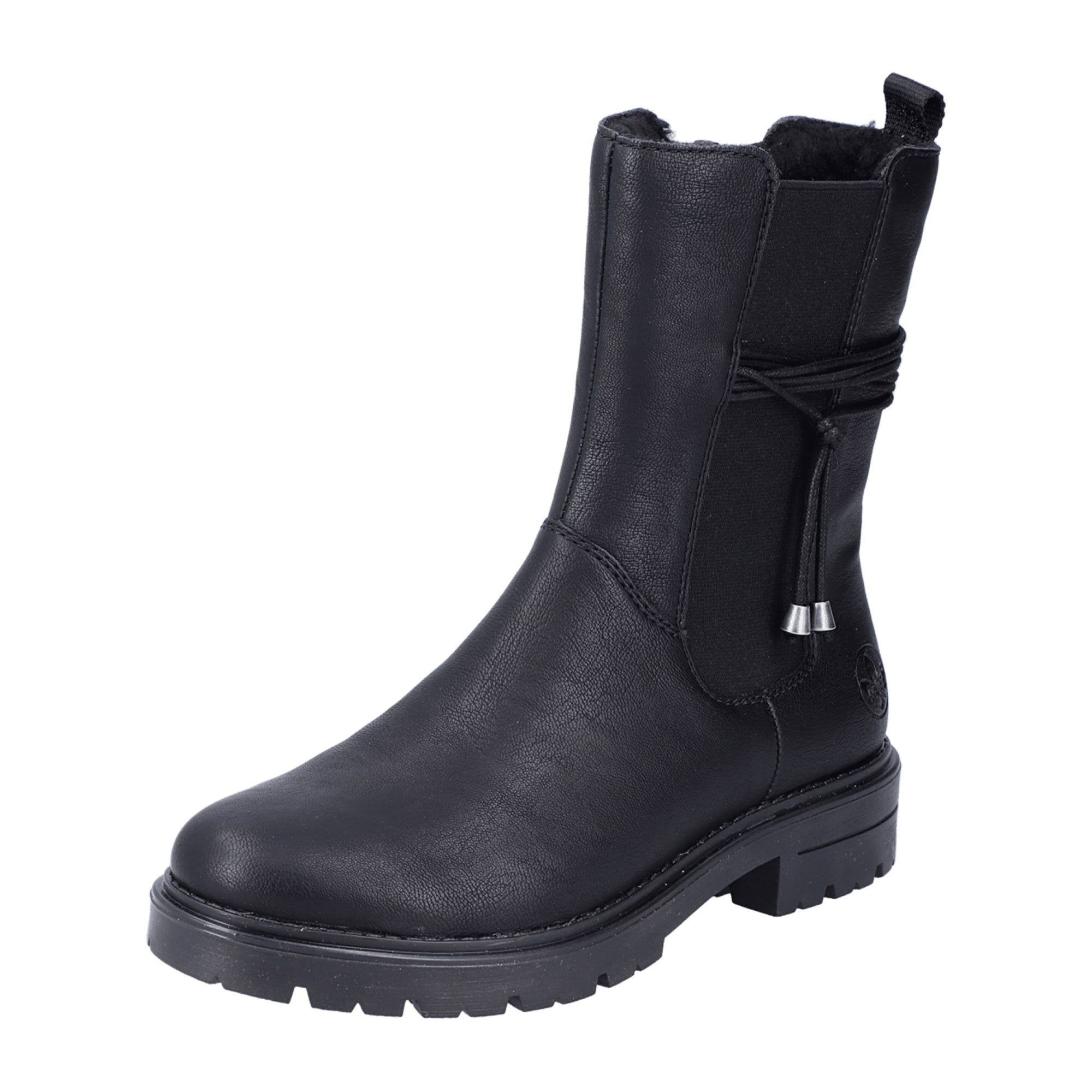 Rieker Z2880 Women's Black Ankle Boots with Block Heel and Warm Lining