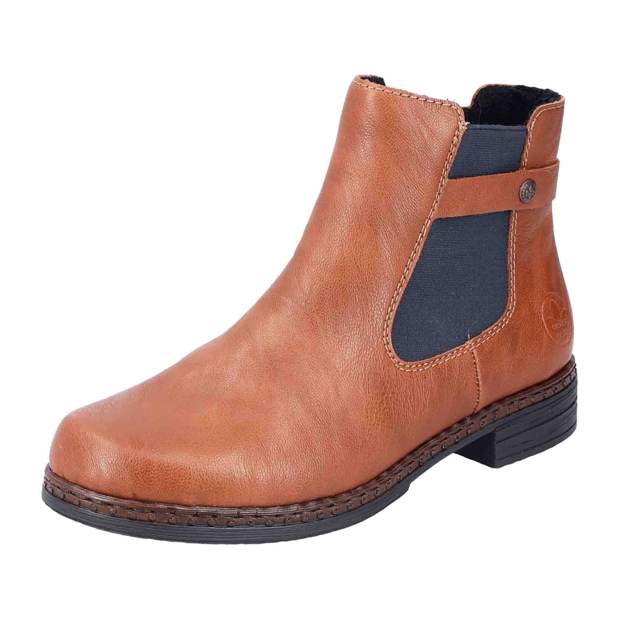 Rieker HWK Women's Brown Boots Slip-On for Fall Winter with PU Sole