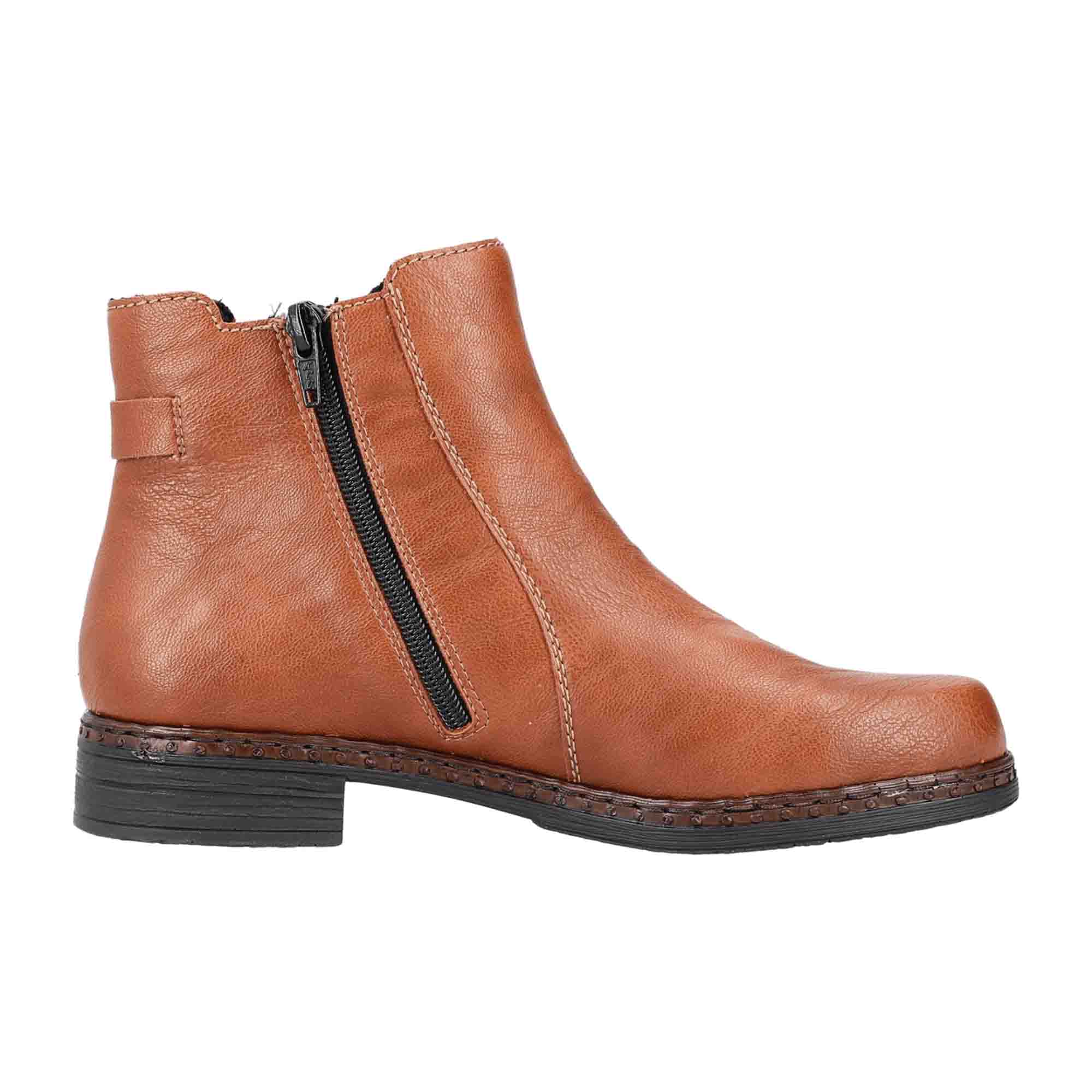Rieker HWK Women's Brown Boots Slip-On for Fall Winter with PU Sole