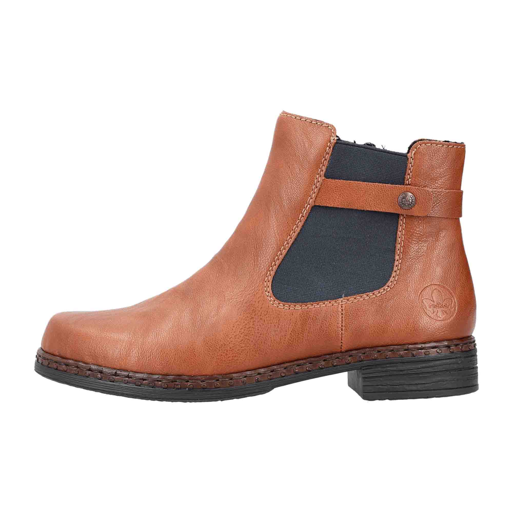 Rieker HWK Women's Brown Boots Slip-On for Fall Winter with PU Sole