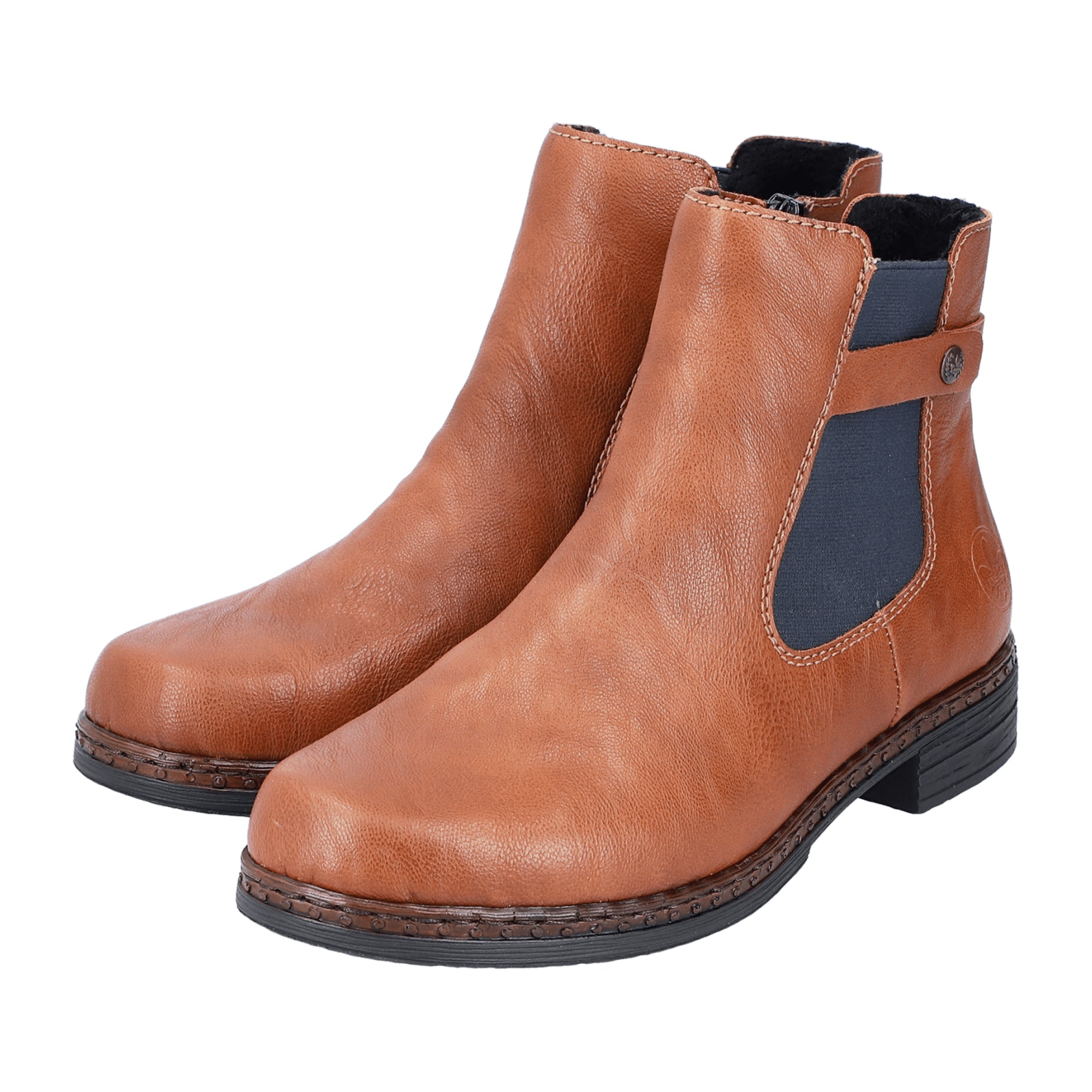 Rieker HWK Women's Brown Boots Slip-On for Fall Winter with PU Sole
