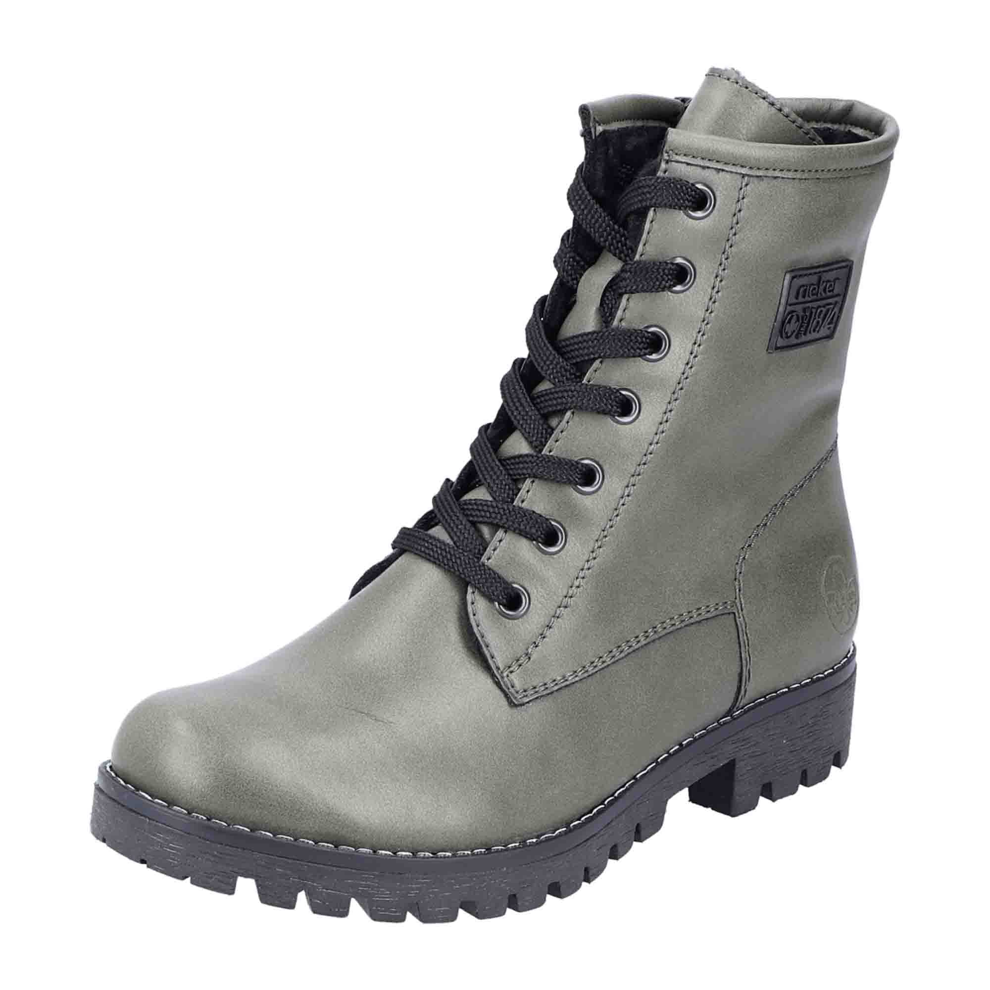 Rieker HWK Women's Olive Boots with Block Heel and Zip Lace Closure
