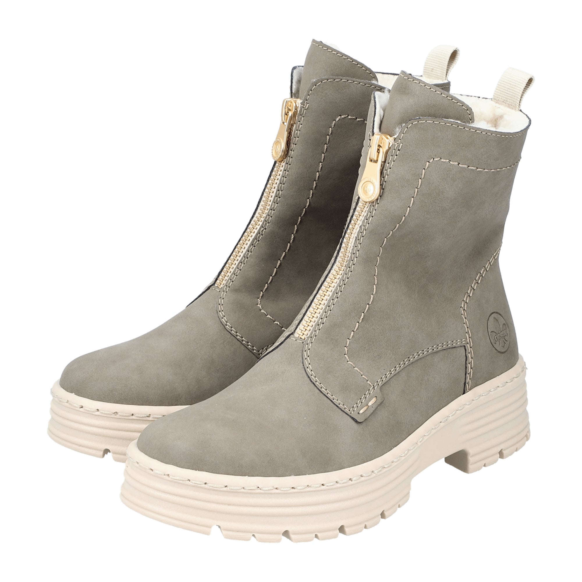Rieker HWK Women's Olive Boots with Block Heel and Warm Lining