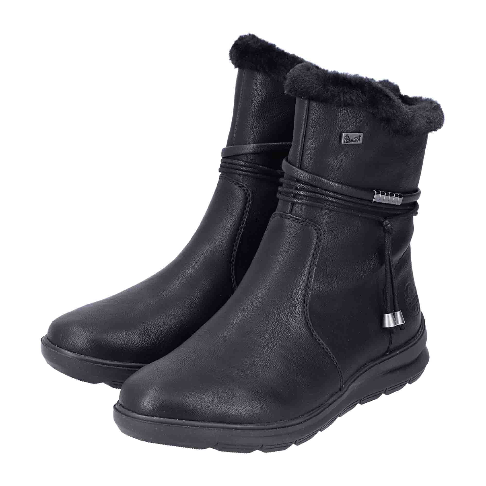 Rieker Women's Black Boots with Warm Lining and Water-Resistant Tex Membrane