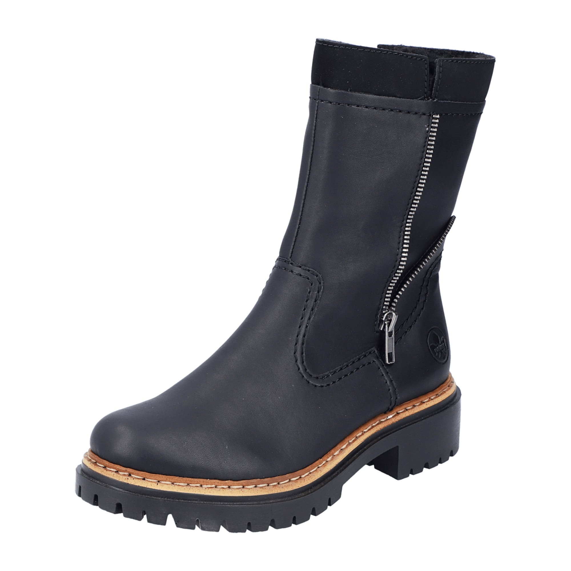 Rieker HWK Women's Black Boots for Fall Winter, Faux Leather, Comfortable Fit