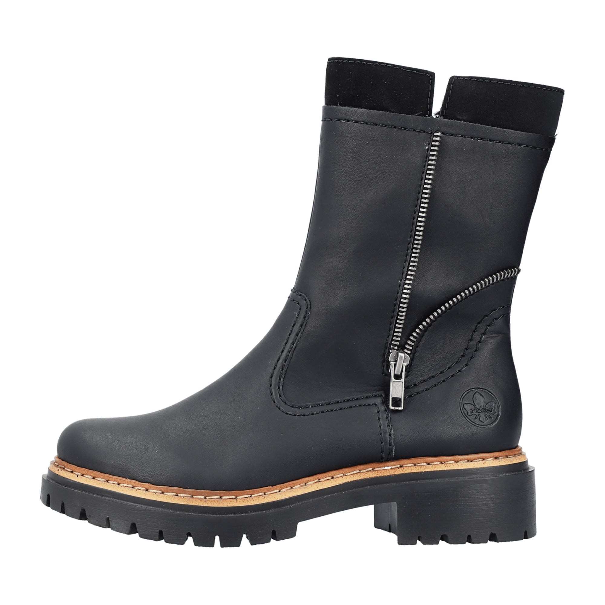 Rieker HWK Women's Black Boots for Fall Winter, Faux Leather, Comfortable Fit