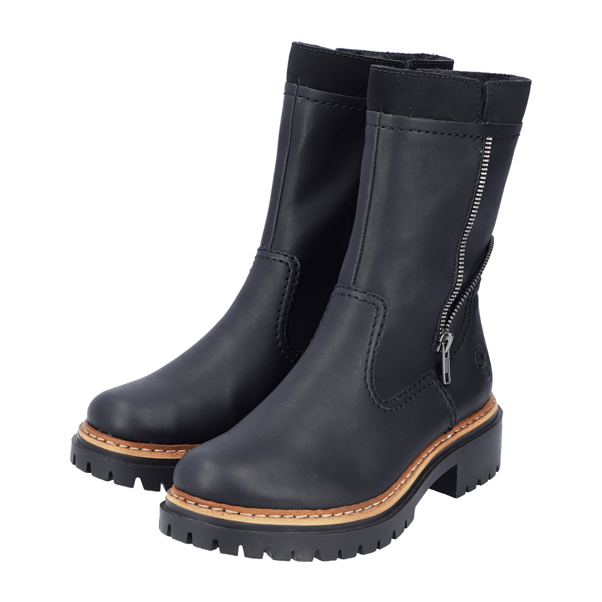 Rieker HWK Women's Black Boots for Fall Winter, Faux Leather, Comfortable Fit