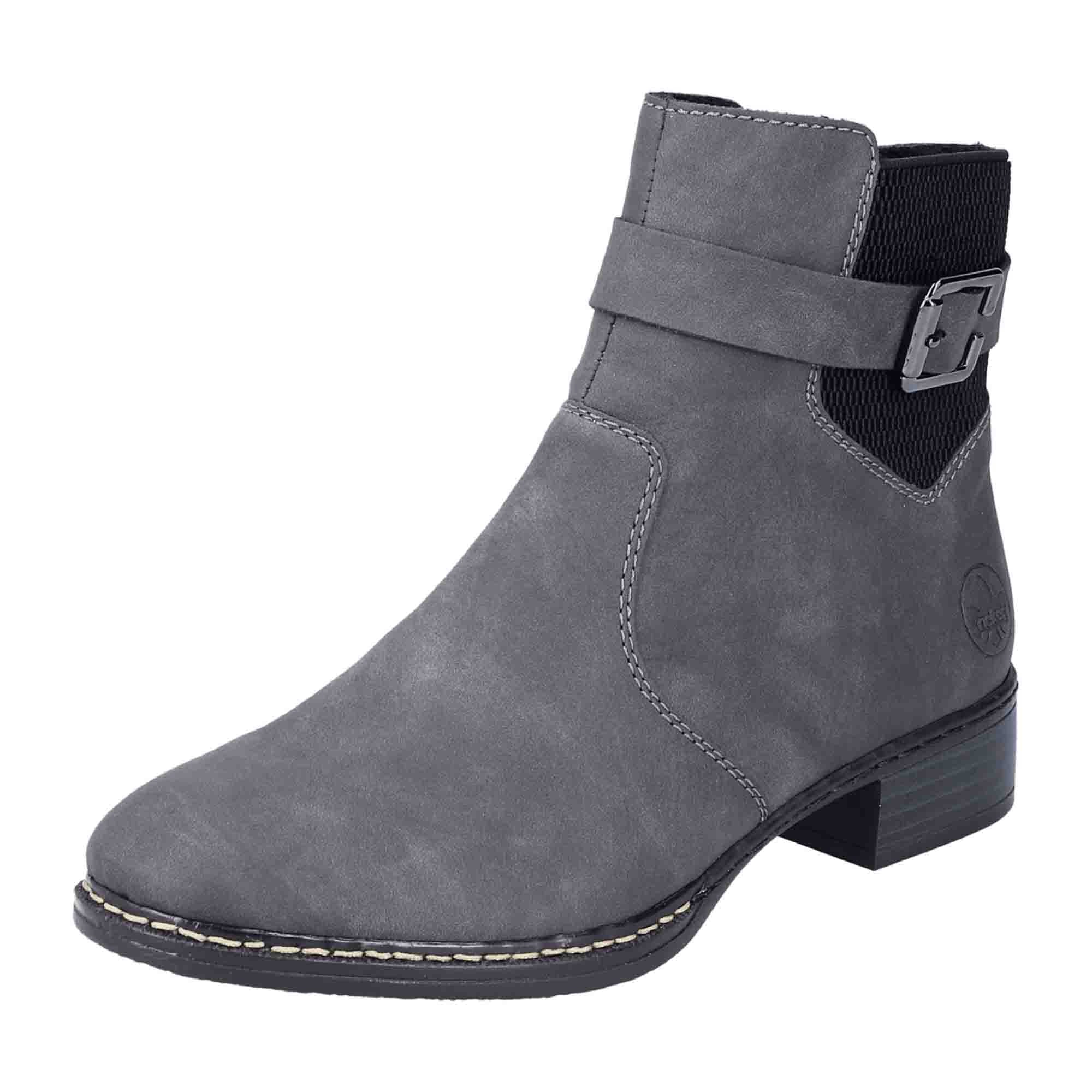 Rieker Ladies Gray Graphite Black Boots with Block Heel and Zip Closure