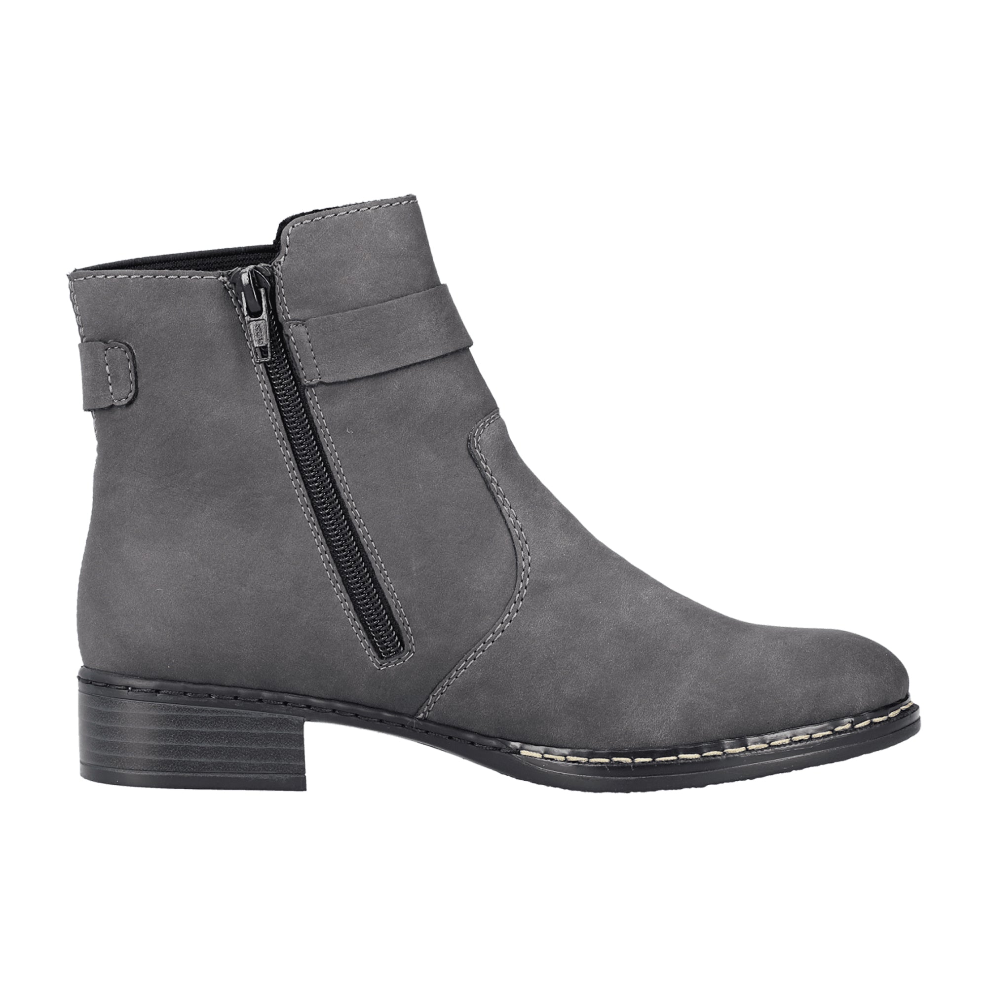 Rieker Ladies Gray Graphite Black Boots with Block Heel and Zip Closure