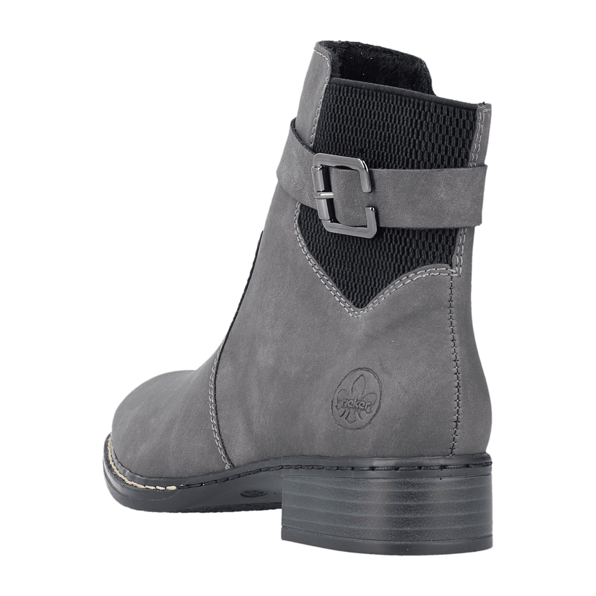 Rieker Ladies Gray Graphite Black Boots with Block Heel and Zip Closure