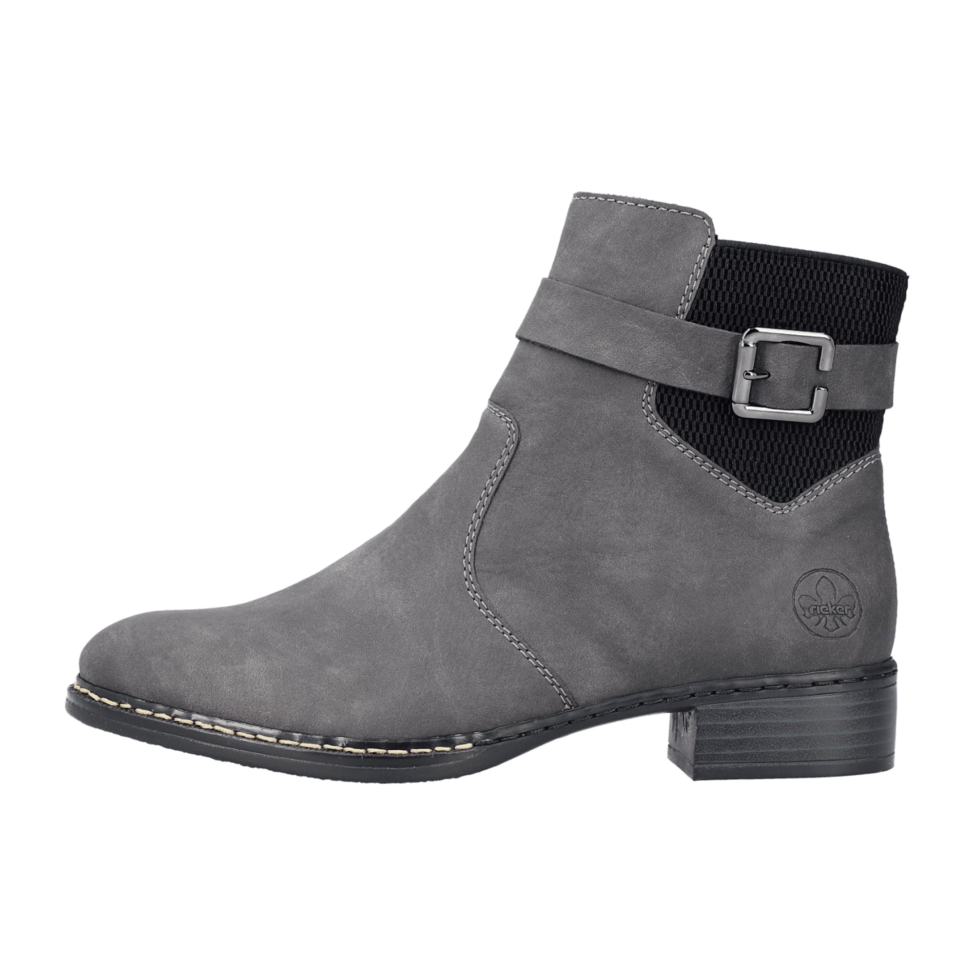 Rieker Ladies Gray Graphite Black Boots with Block Heel and Zip Closure