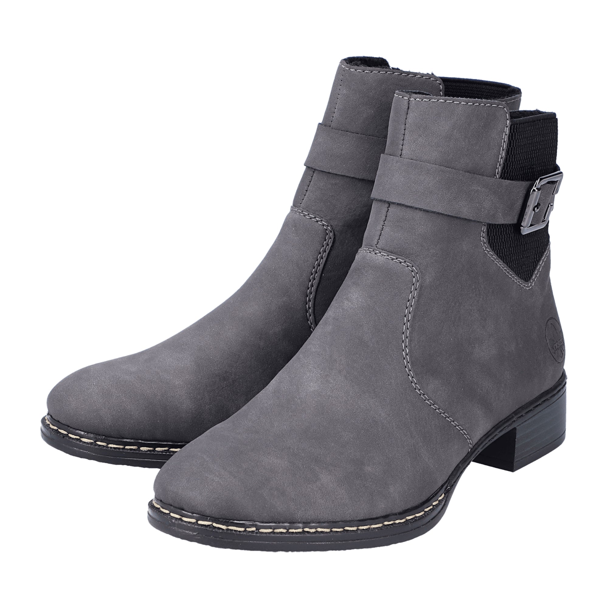 Rieker Ladies Gray Graphite Black Boots with Block Heel and Zip Closure