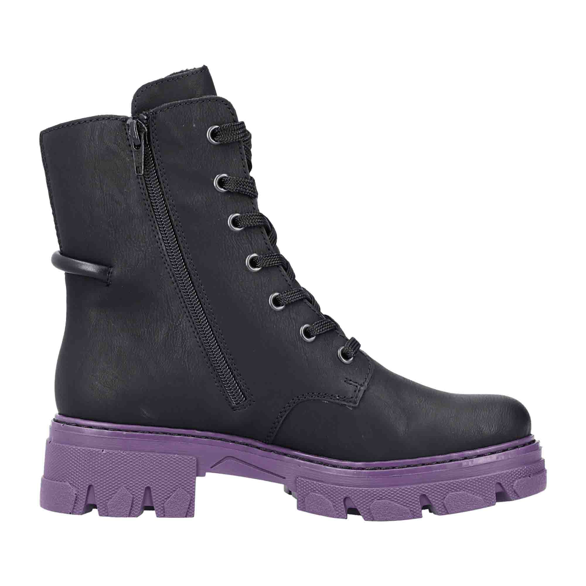 Rieker 74631 Black Women's Ankle Boots with Block Heel and Zip Closure