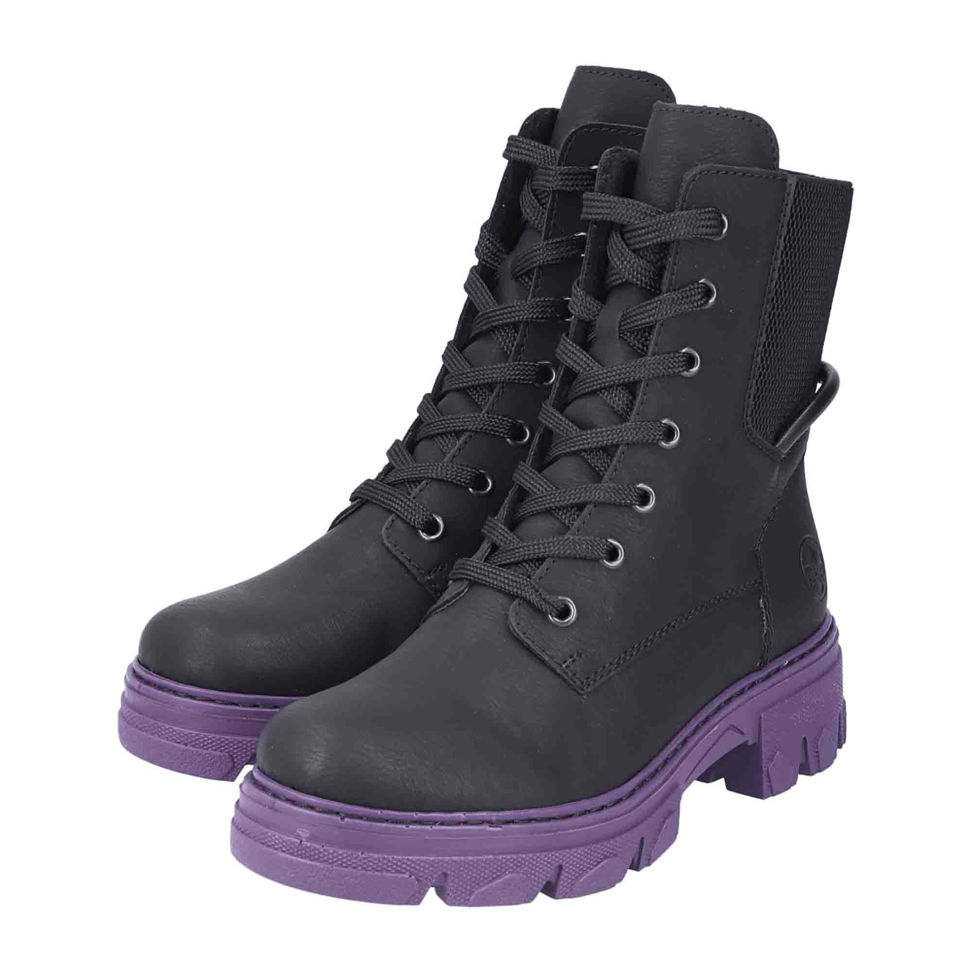 Rieker 74631 Black Women's Ankle Boots with Block Heel and Zip Closure