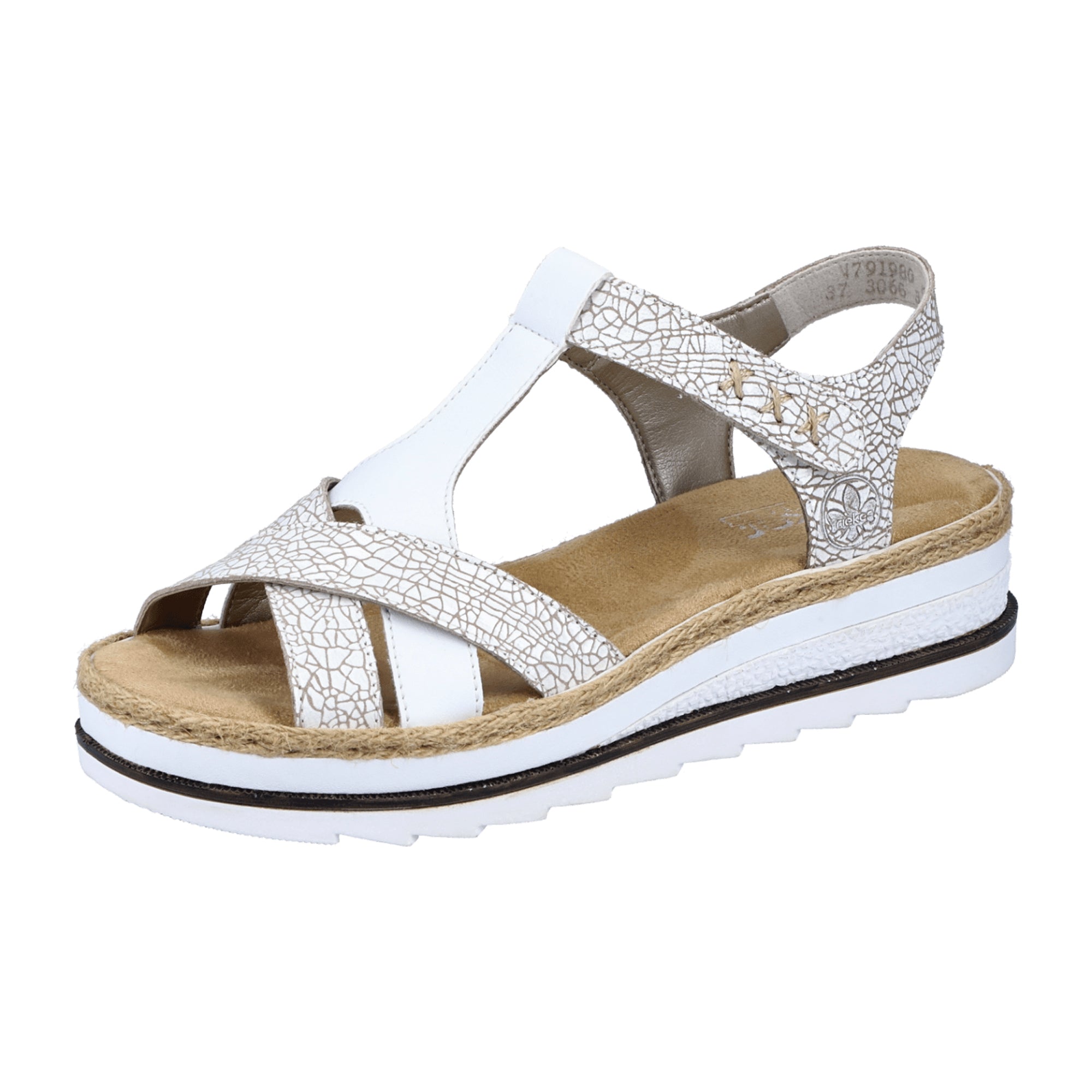 Rieker Women's White Sandals with Wedge Heel and Velcro Strap