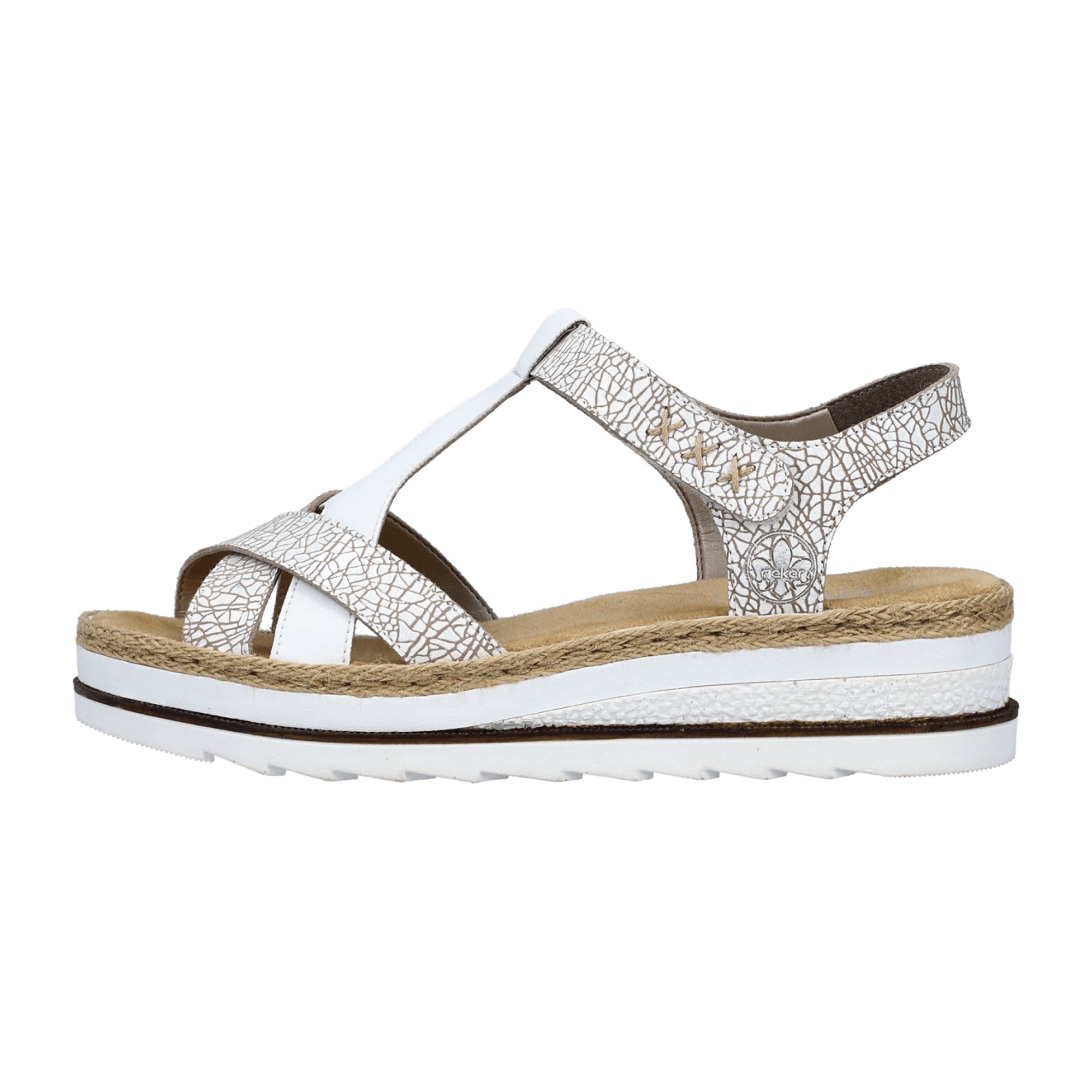 Rieker Women's White Sandals with Wedge Heel and Velcro Strap