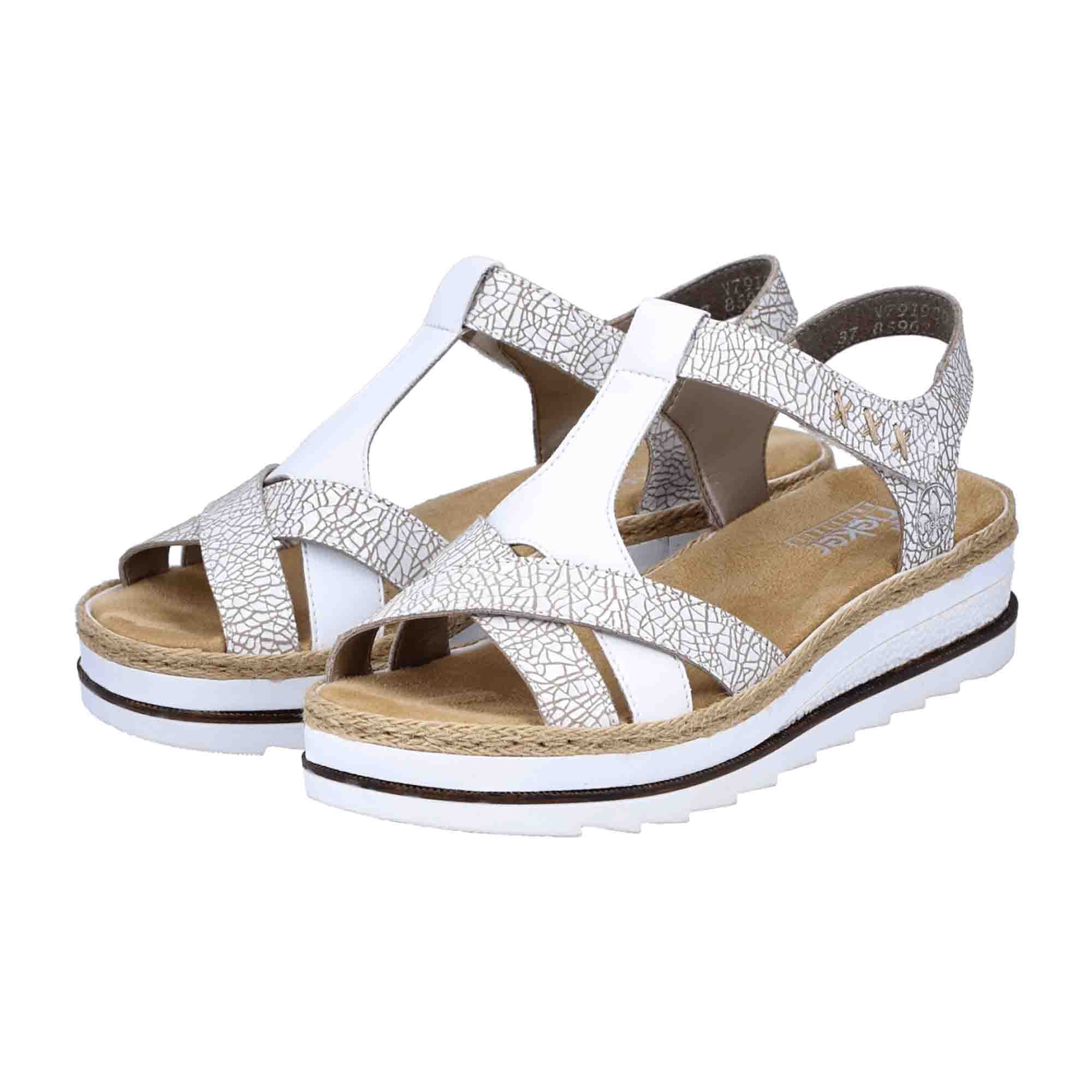 Rieker Women's White Sandals with Wedge Heel and Velcro Strap