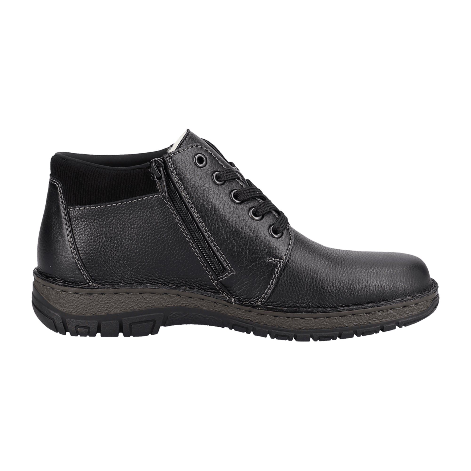 Rieker Men's Black Leather Shoes with Warm Wool Lining and Shock Absorbing Sole
