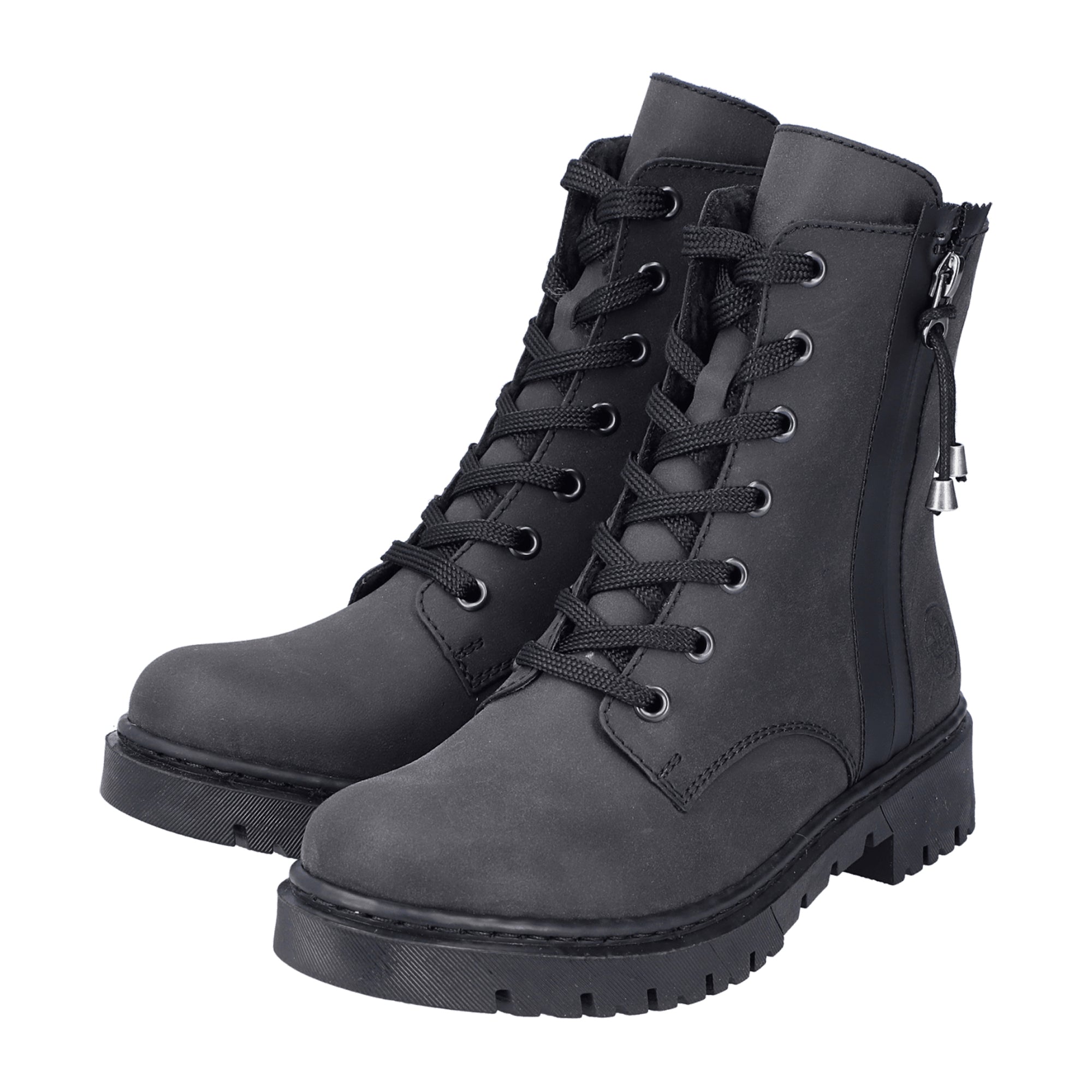 Rieker HWK Women's Black Boots with Block Heel and Warm Lining