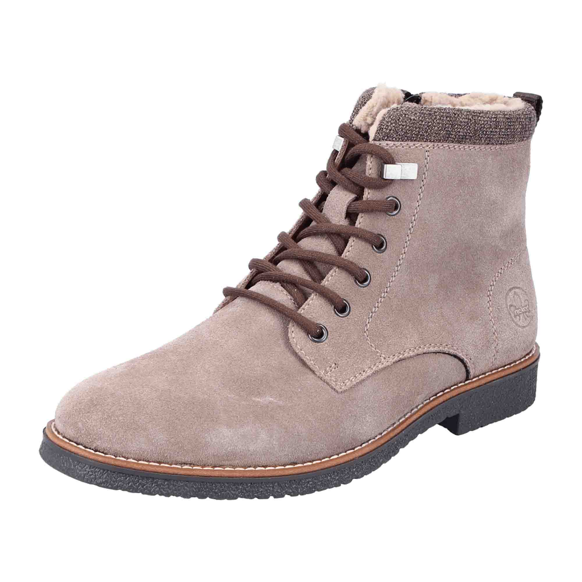 Rieker Men's Beige Suede Boots Warm Lined with Side Zipper and Non-Slip Sole