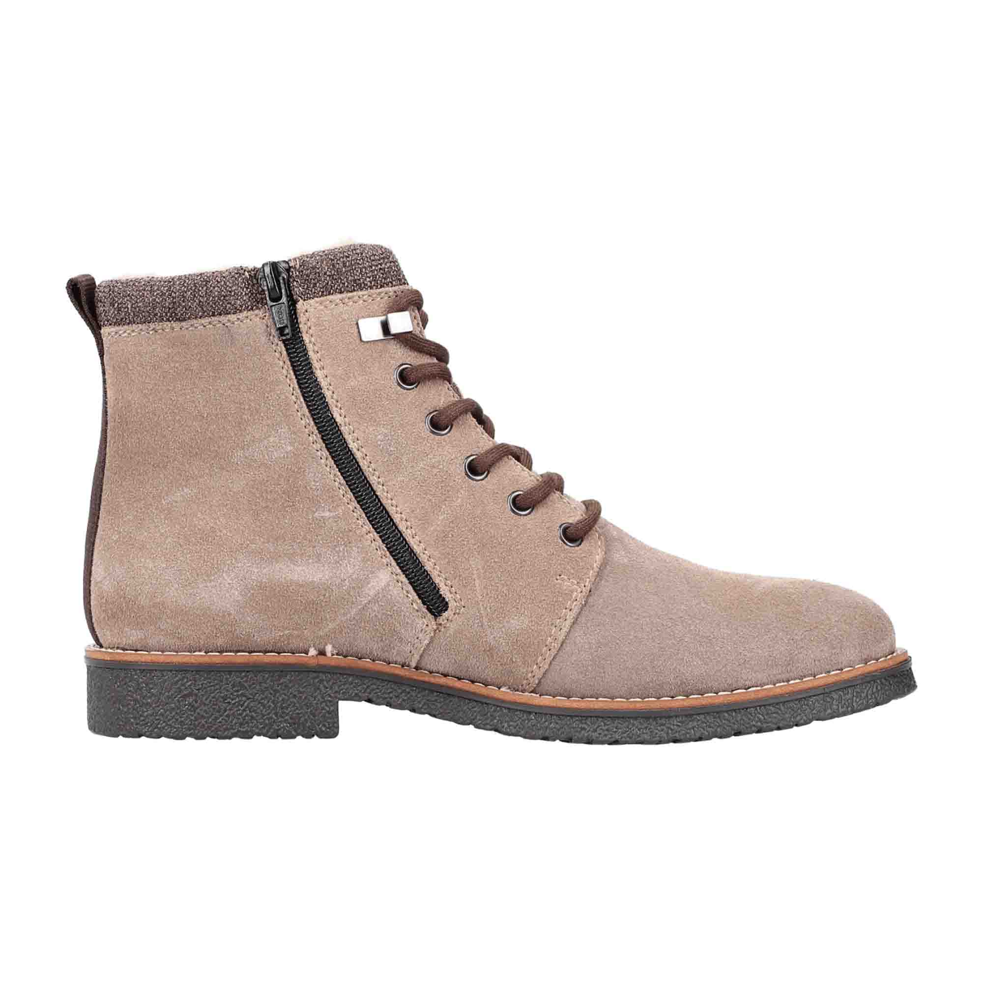 Rieker Men's Beige Suede Boots Warm Lined with Side Zipper and Non-Slip Sole