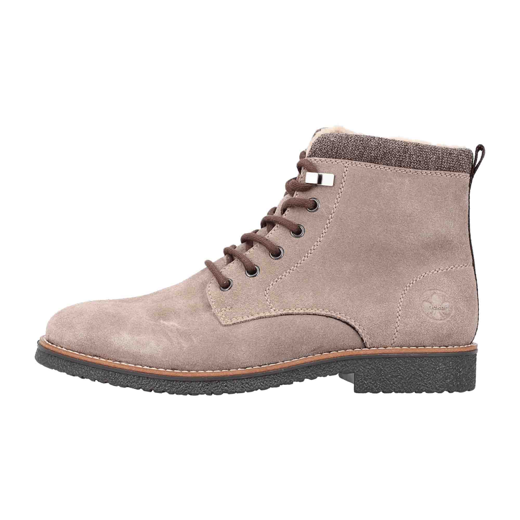 Rieker Men's Beige Suede Boots Warm Lined with Side Zipper and Non-Slip Sole