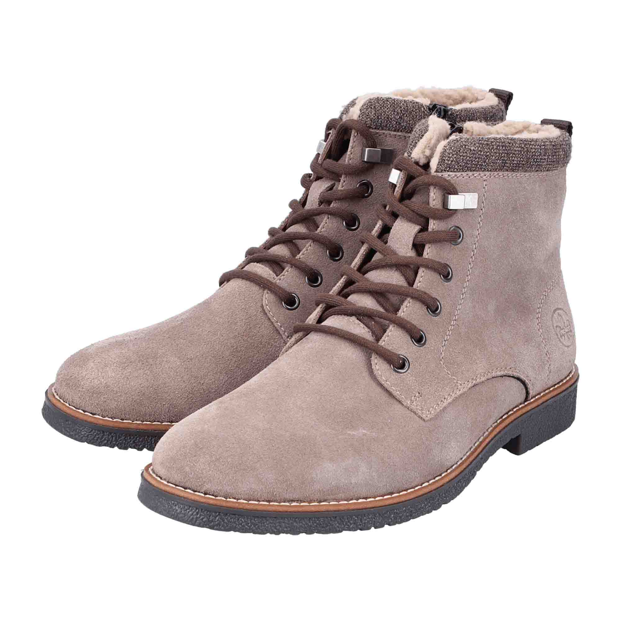 Rieker Men's Beige Suede Boots Warm Lined with Side Zipper and Non-Slip Sole