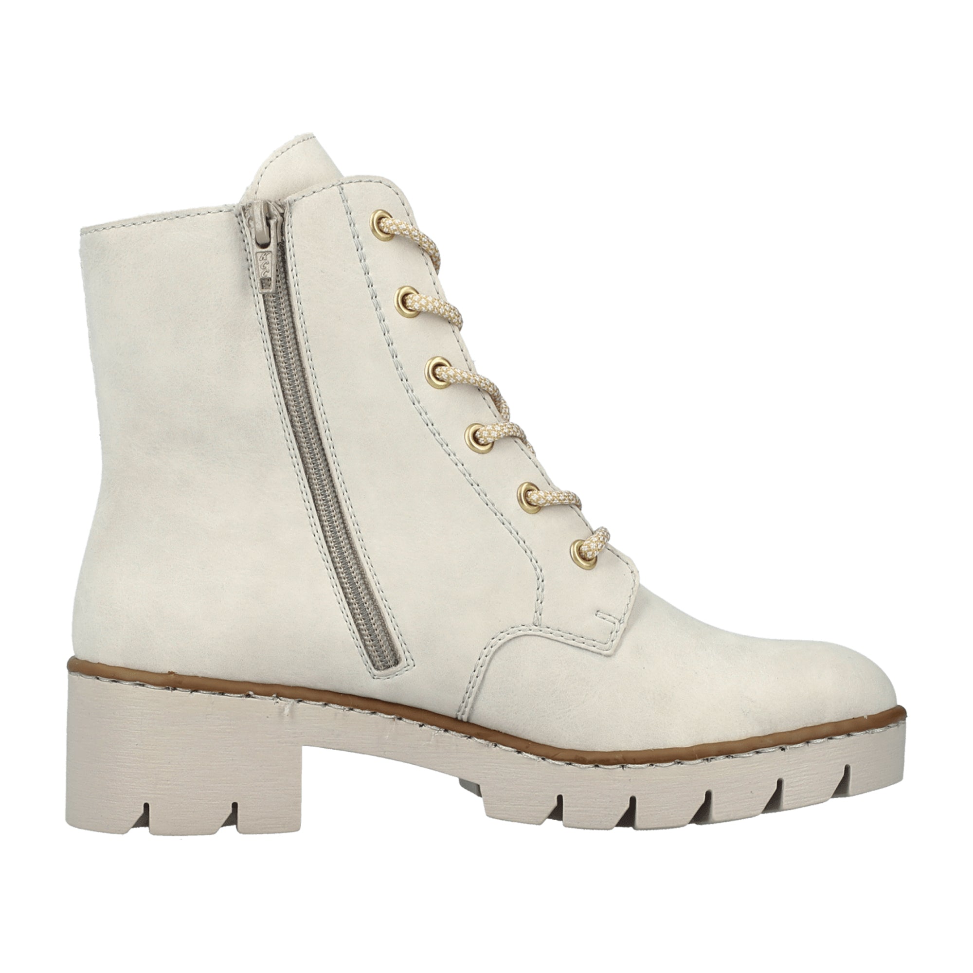 Rieker Beige Women's Boots with Block Heel and Zip Lace Closure