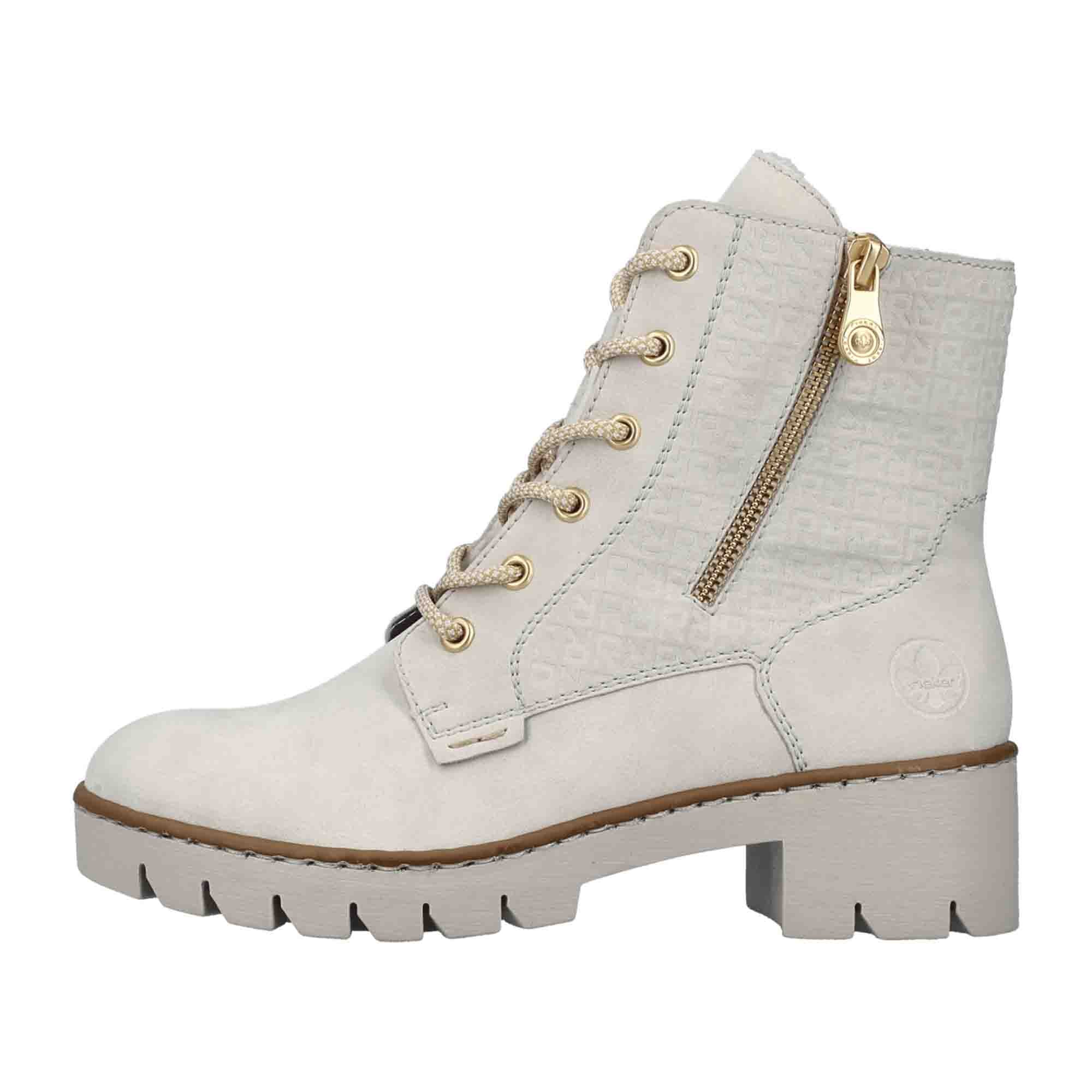 Rieker Beige Women's Boots with Block Heel and Zip Lace Closure