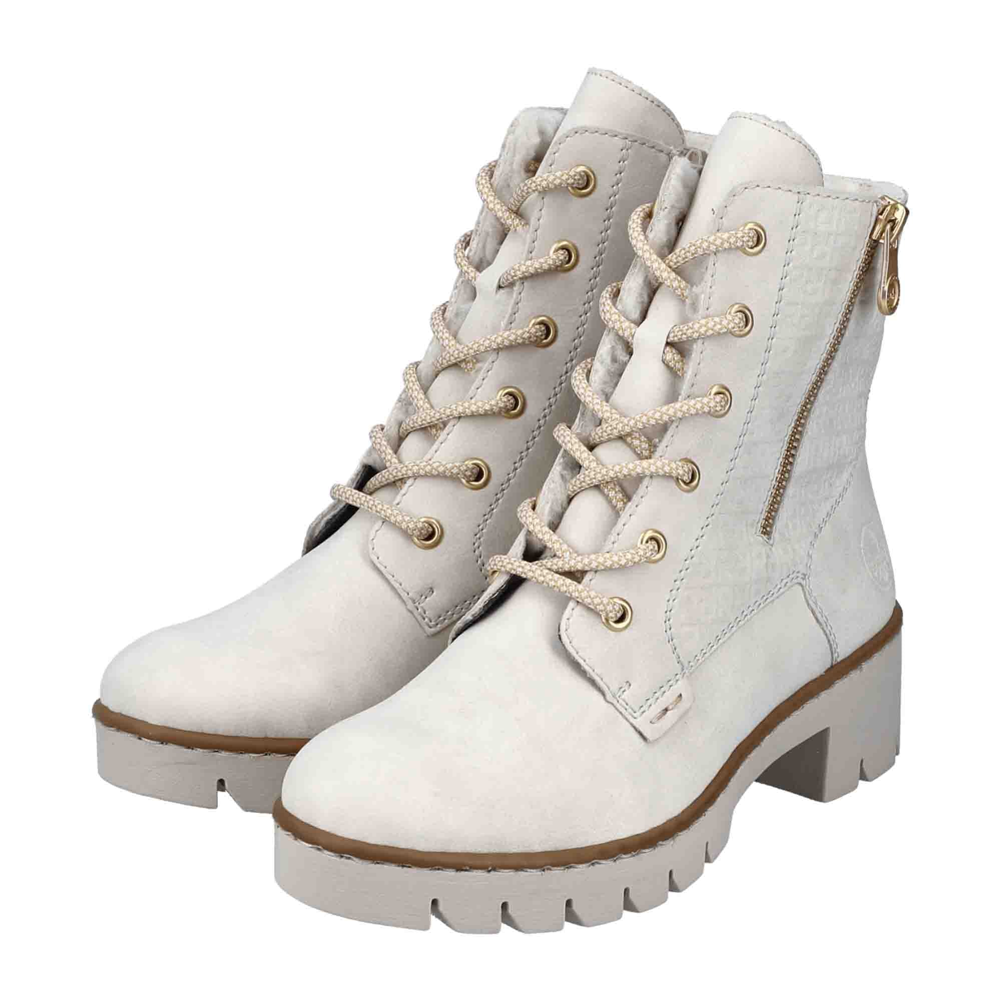 Rieker Beige Women's Boots with Block Heel and Zip Lace Closure