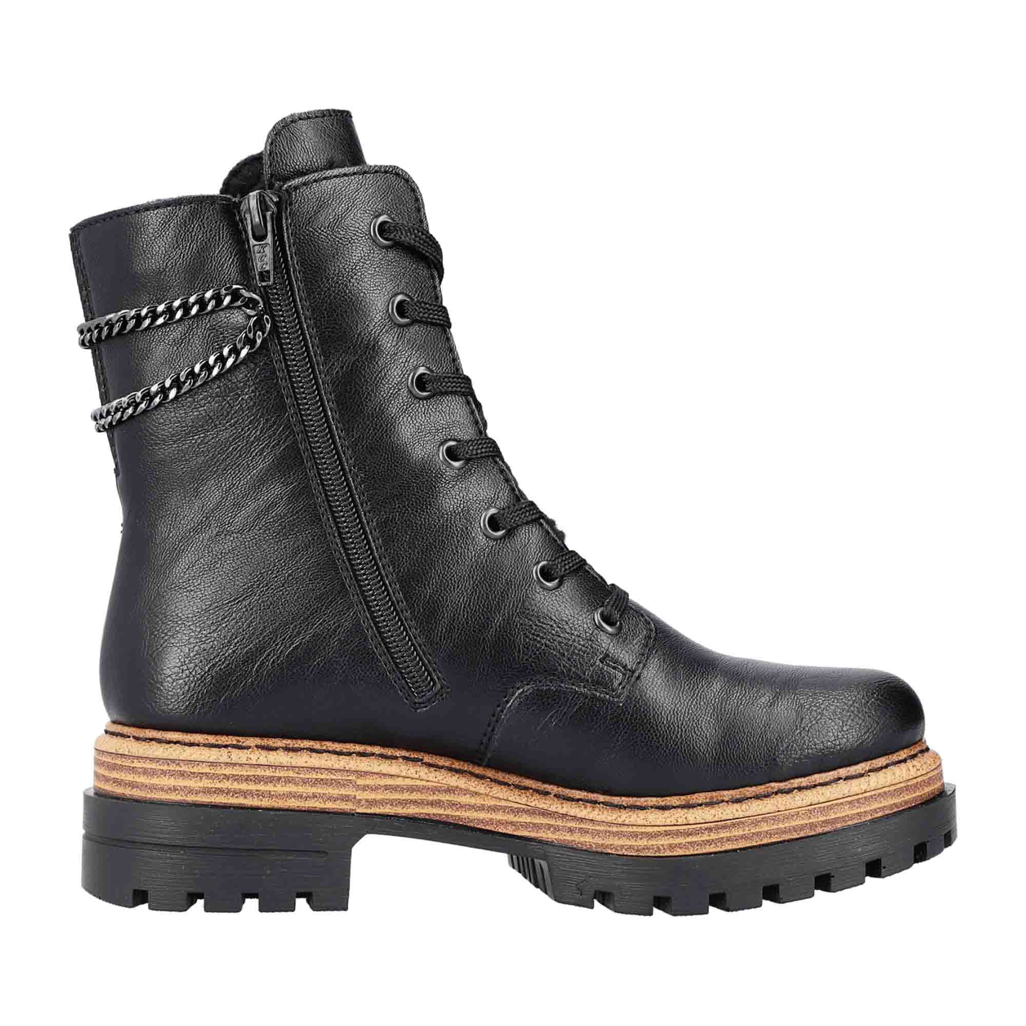 Rieker HWK Women's Black Boots, Lace-Up, Faux Leather, Fall/Winter