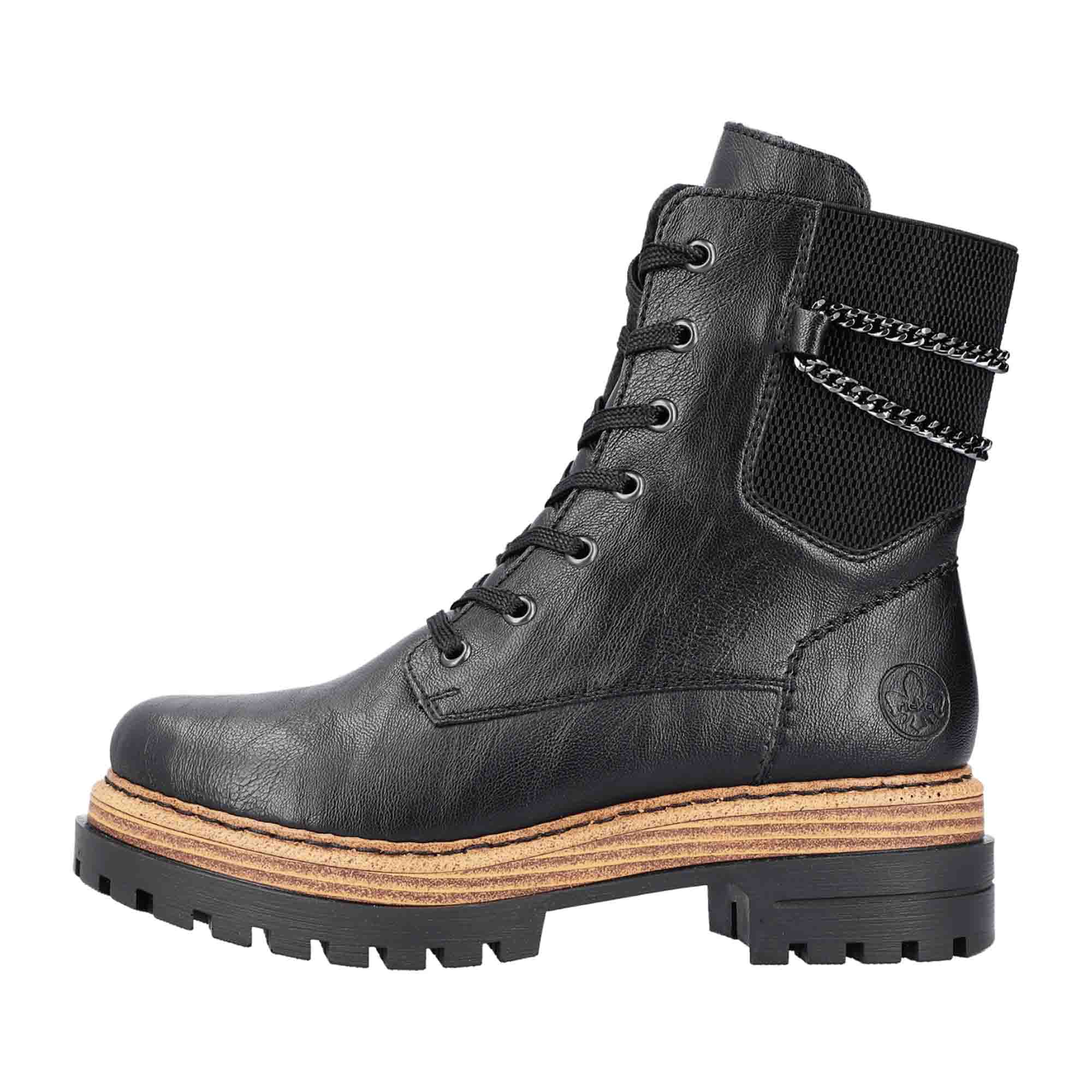 Rieker HWK Women's Black Boots, Lace-Up, Faux Leather, Fall/Winter