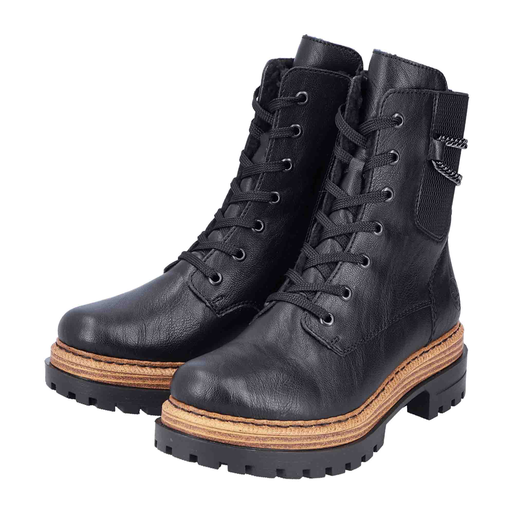 Rieker HWK Women's Black Boots, Lace-Up, Faux Leather, Fall/Winter