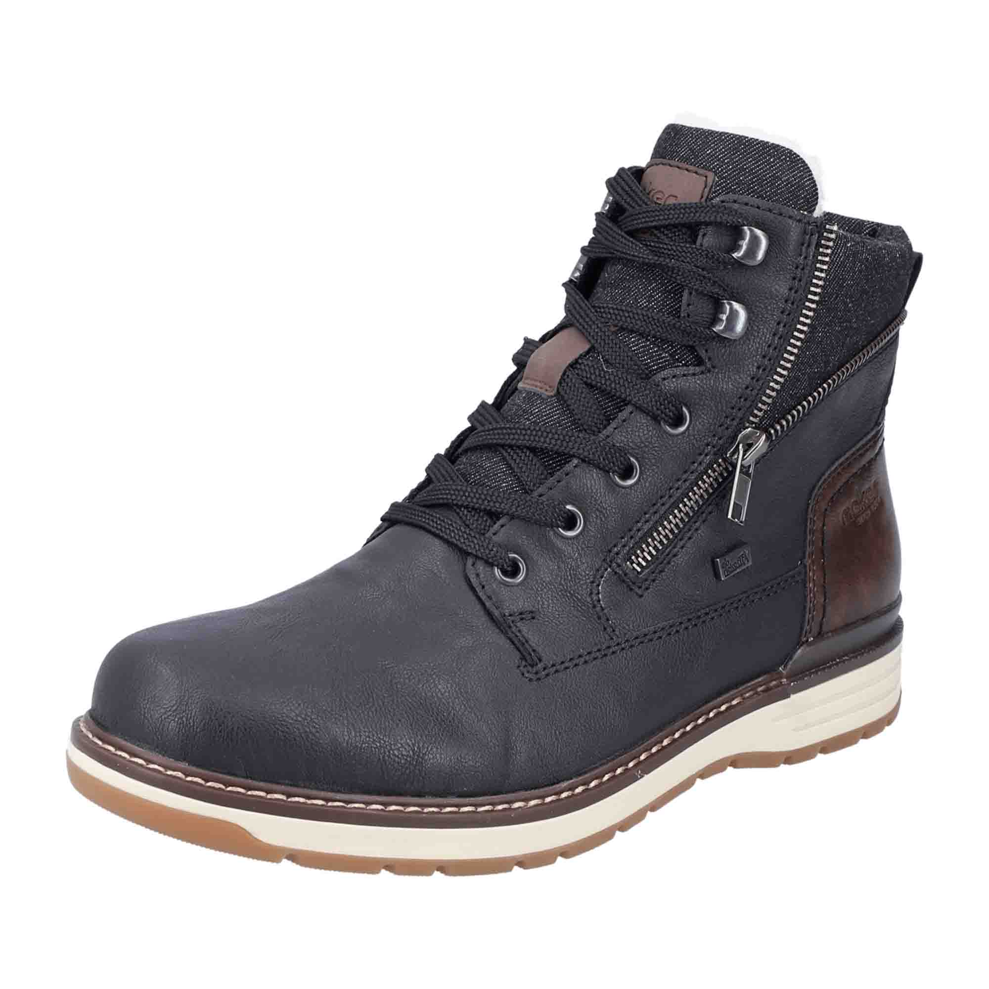 Rieker Men's Black Boots Leather Upper Lace-Up Fall Winter Casual Shoes