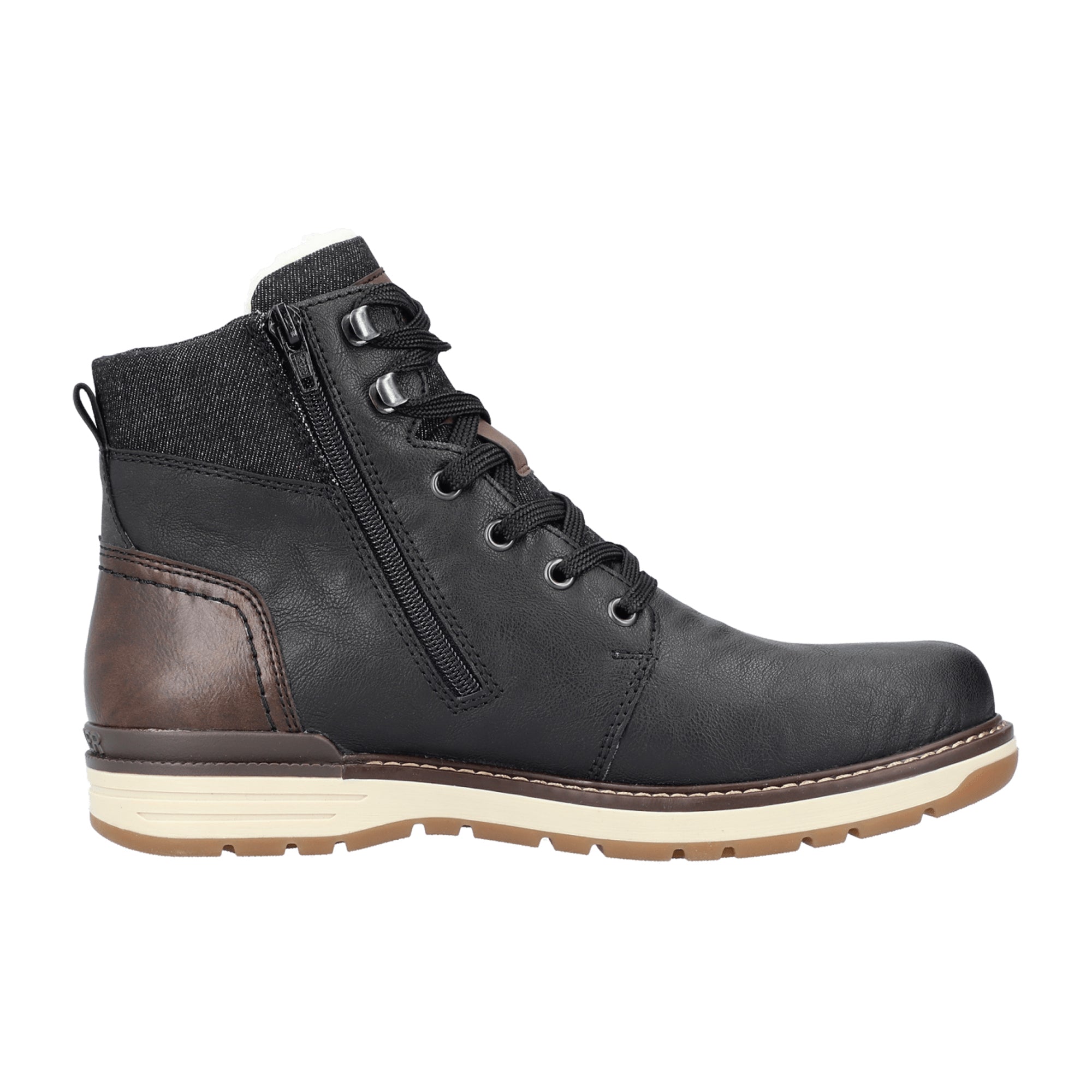 Rieker Men's Black Boots Leather Upper Lace-Up Fall Winter Casual Shoes