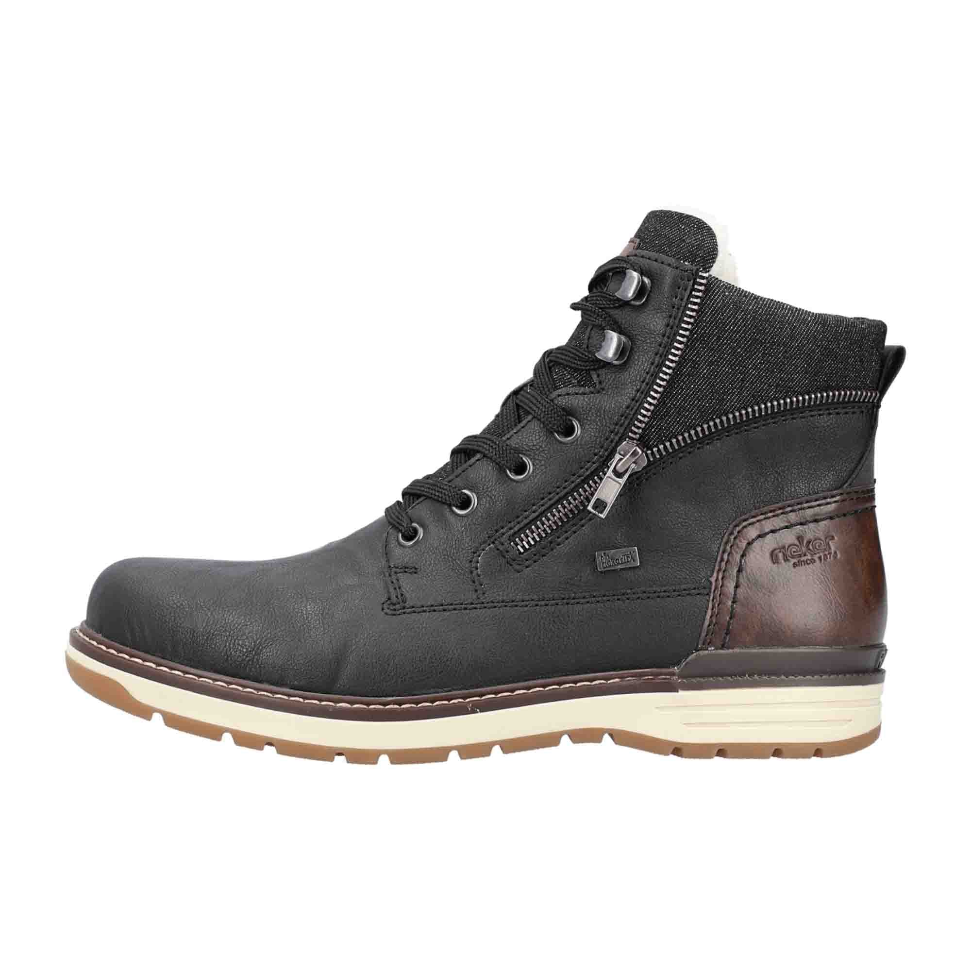 Rieker Men's Black Boots Leather Upper Lace-Up Fall Winter Casual Shoes