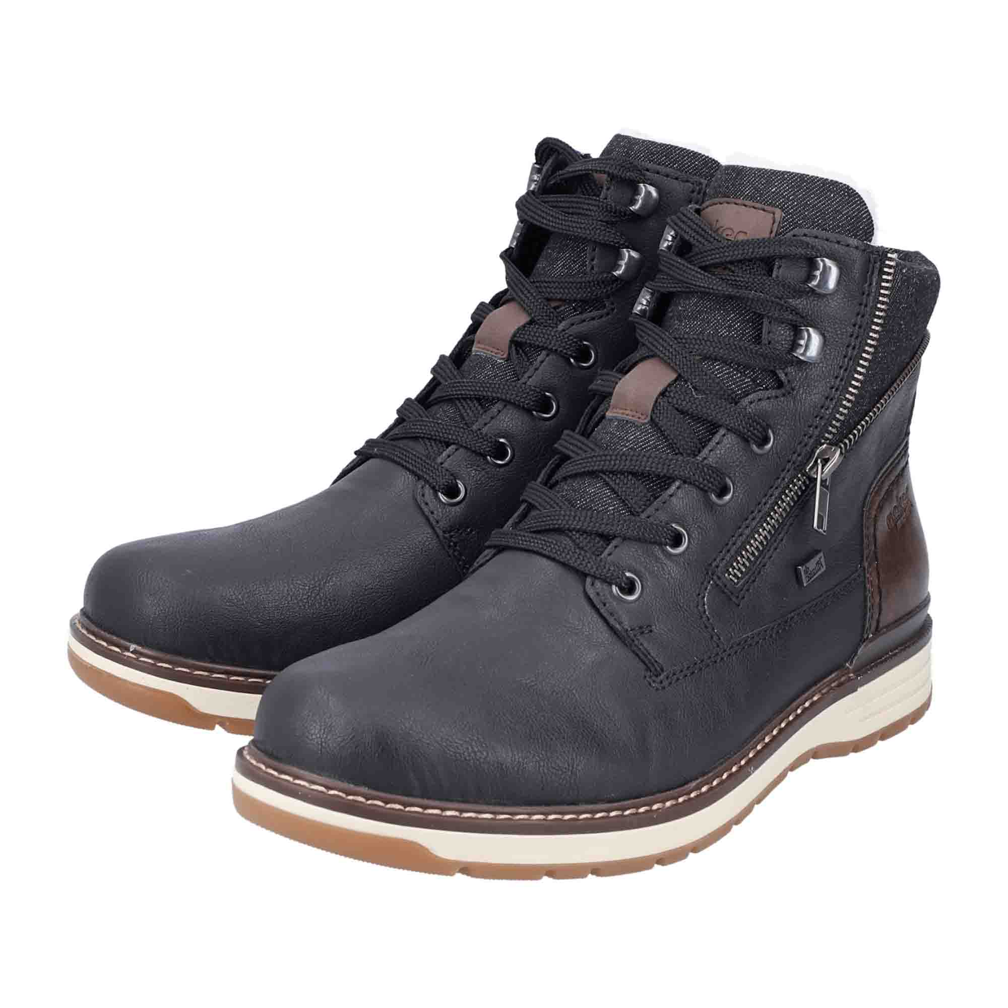 Rieker Men's Black Boots Leather Upper Lace-Up Fall Winter Casual Shoes