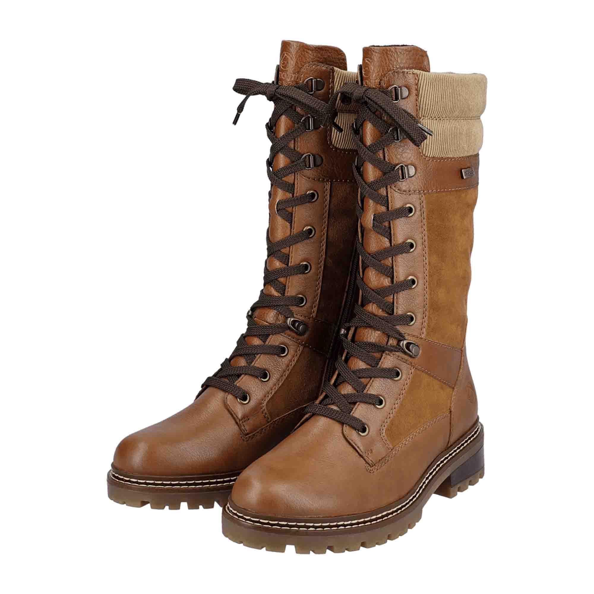 Remonte Brown Leather Lace-Up Women's Shoes for Fall Winter 3cm Heel