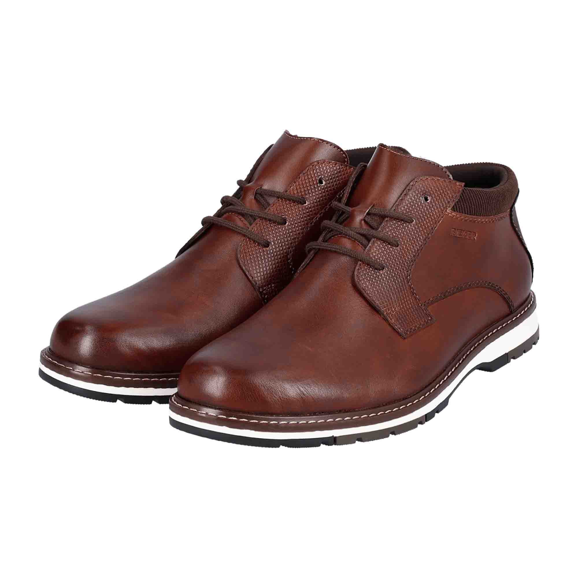 Rieker HWK Men's Brown Leather Boots for Fall Winter with Lace-Up Closure