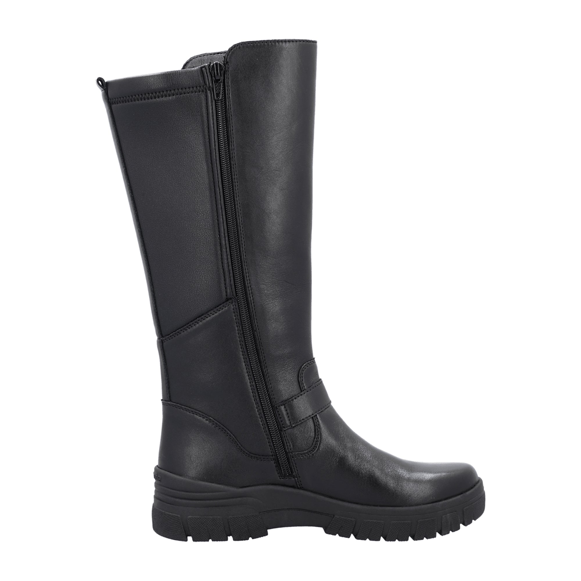 Remonte Women's Black Leather Boots with Warm Lining and Zipper Closure