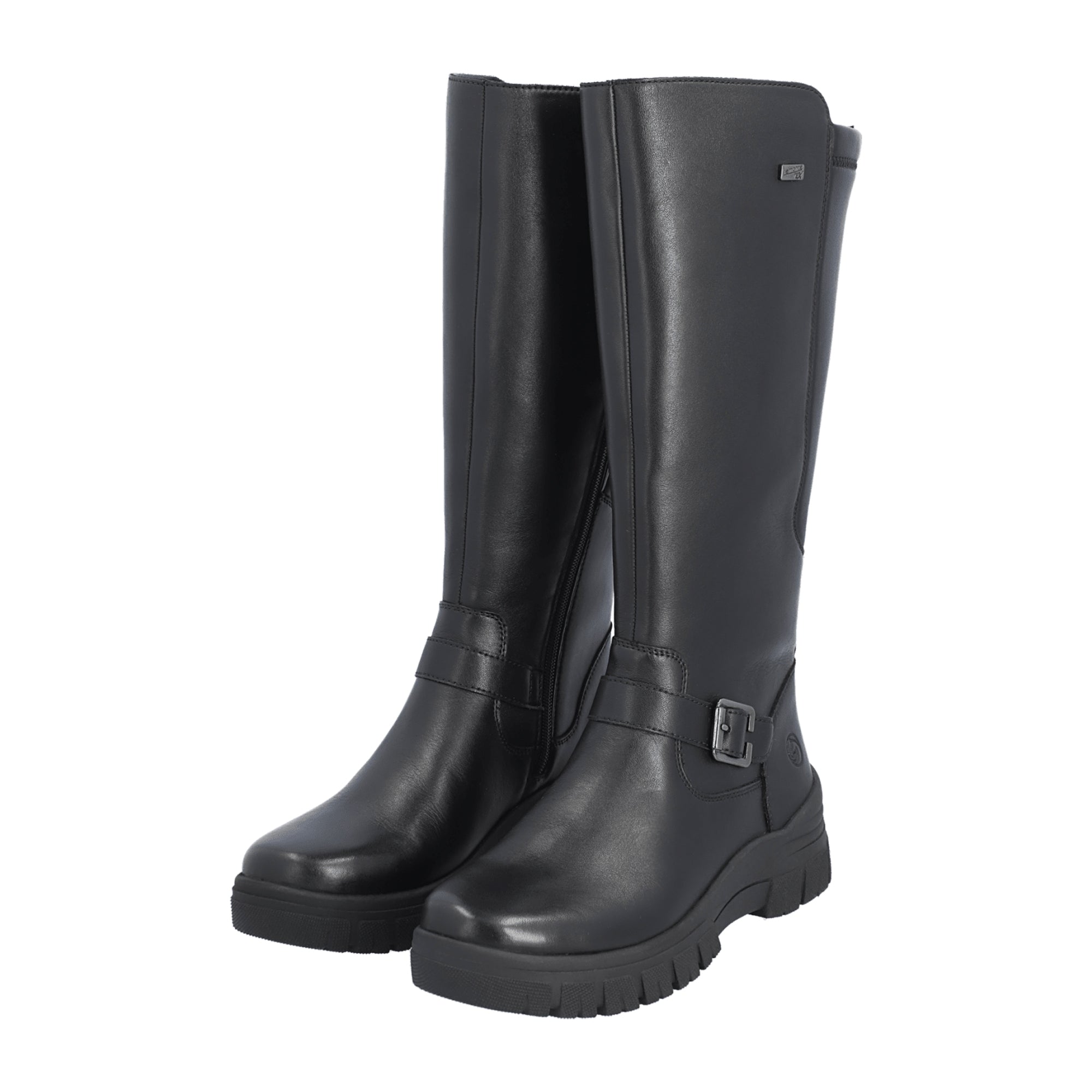 Remonte Women's Black Leather Boots with Warm Lining and Zipper Closure