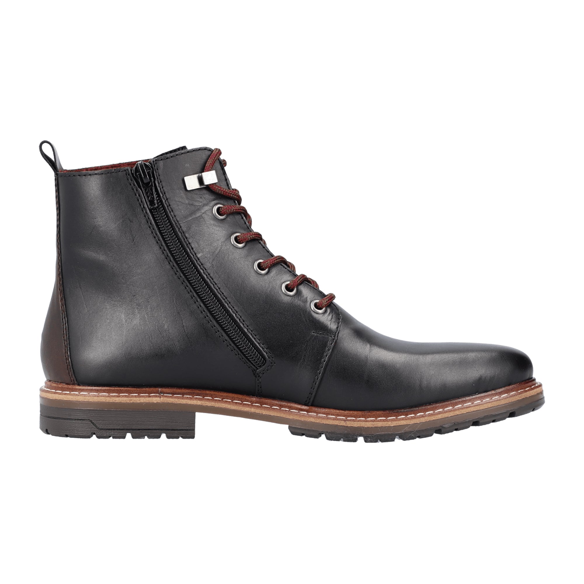 Rieker HWK Men's Black Leather Boots with Laces for Fall and Winter