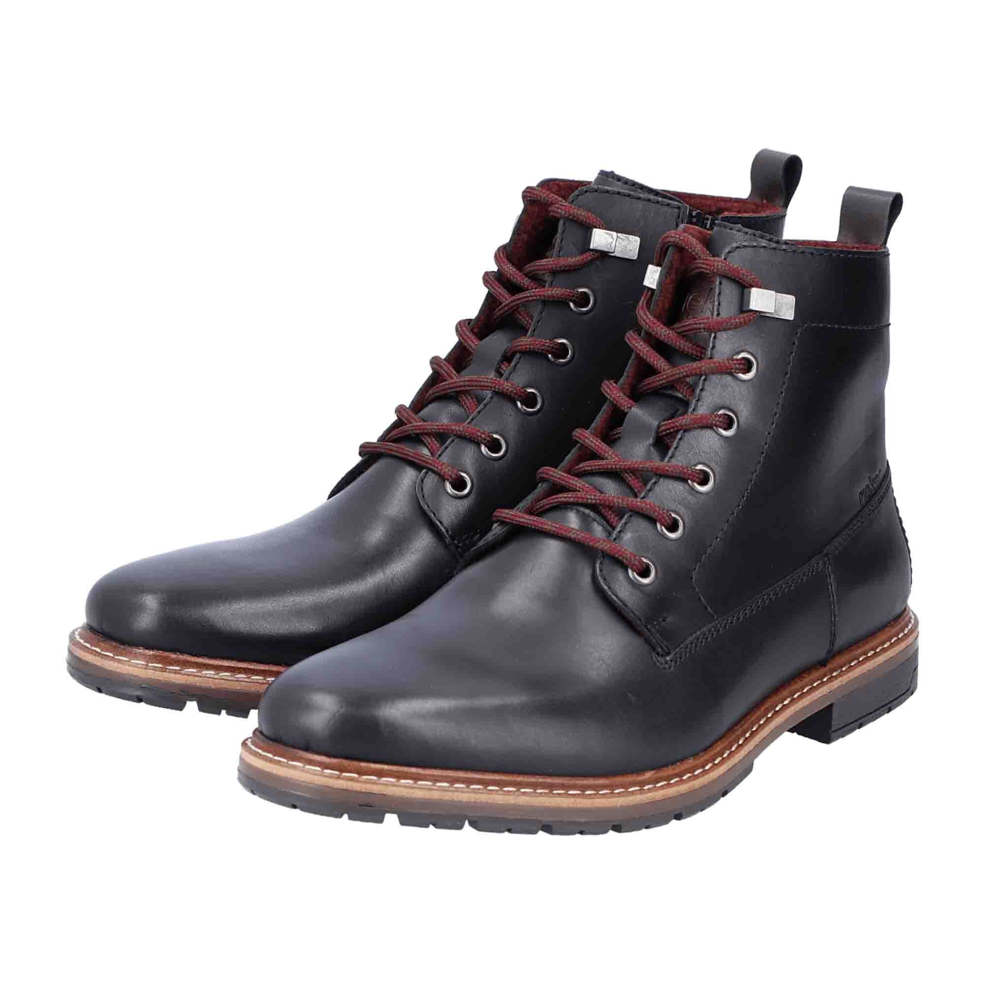 Rieker HWK Men's Black Leather Boots with Laces for Fall and Winter