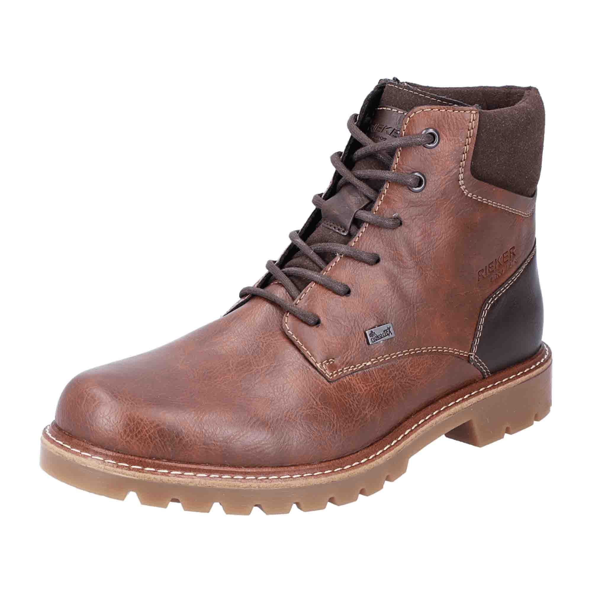 Rieker Men's Brown Lace-Up Boots Waterproof Leather Look Warm Wool Lining