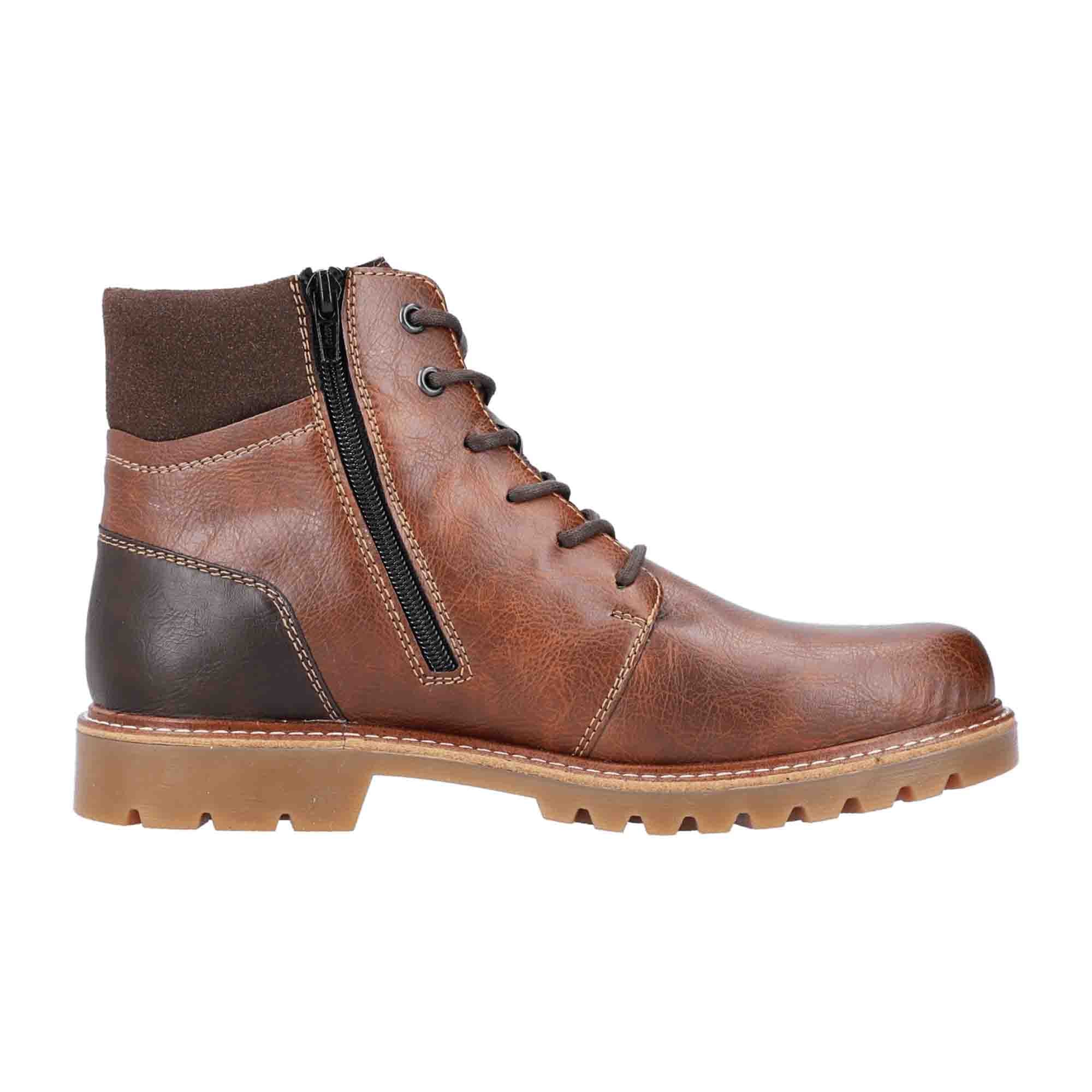 Rieker Men's Brown Lace-Up Boots Waterproof Leather Look Warm Wool Lining