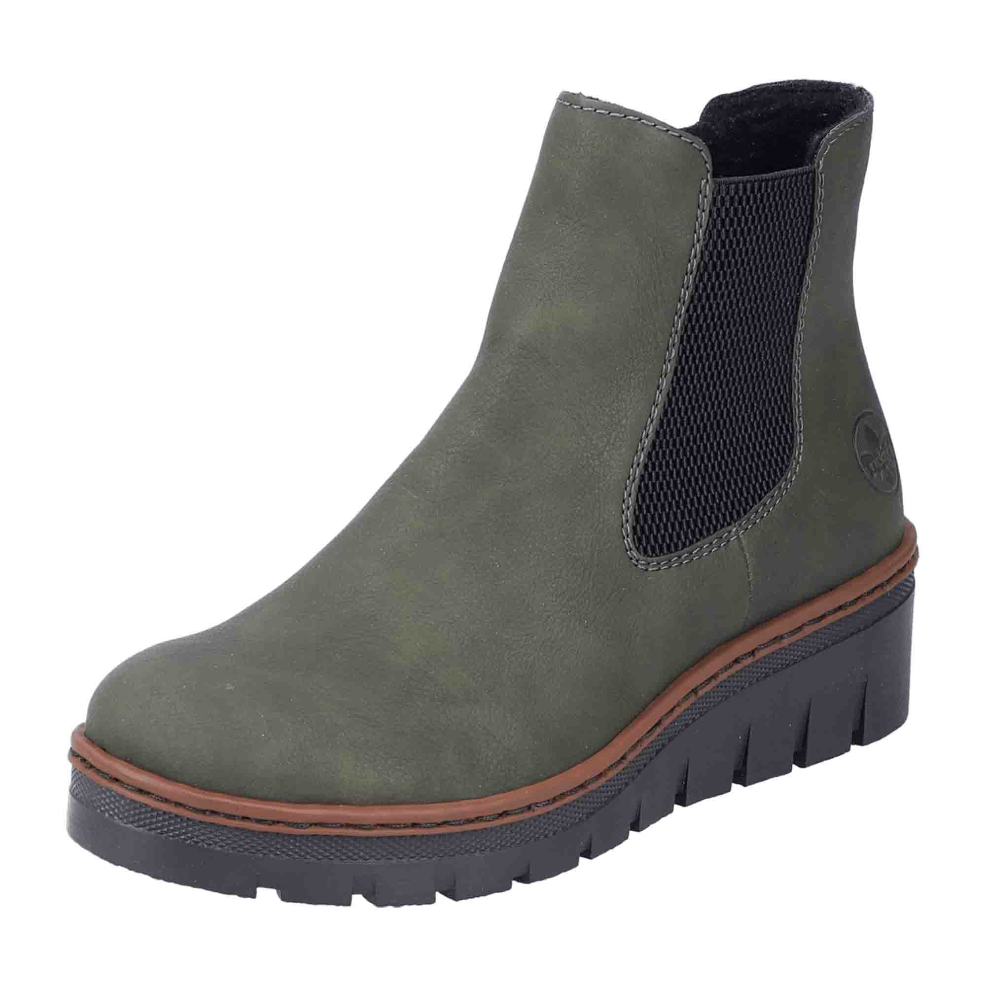 Rieker HWK Green Women's Boots with Wedge Heel and Warm Lining