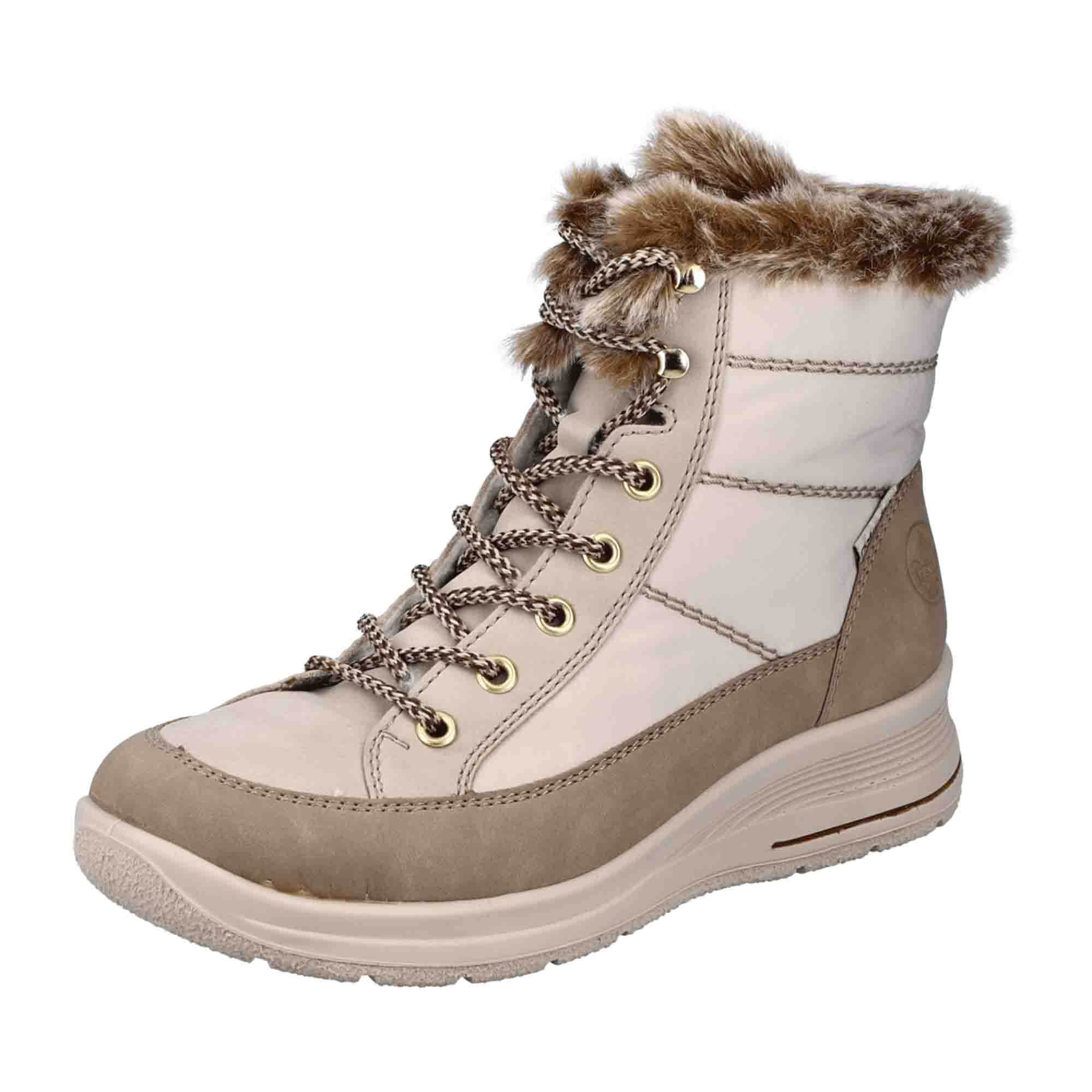 Rieker HWK Beige Women's Boots, Warm Lined, Faux Leather, Fall/Winter