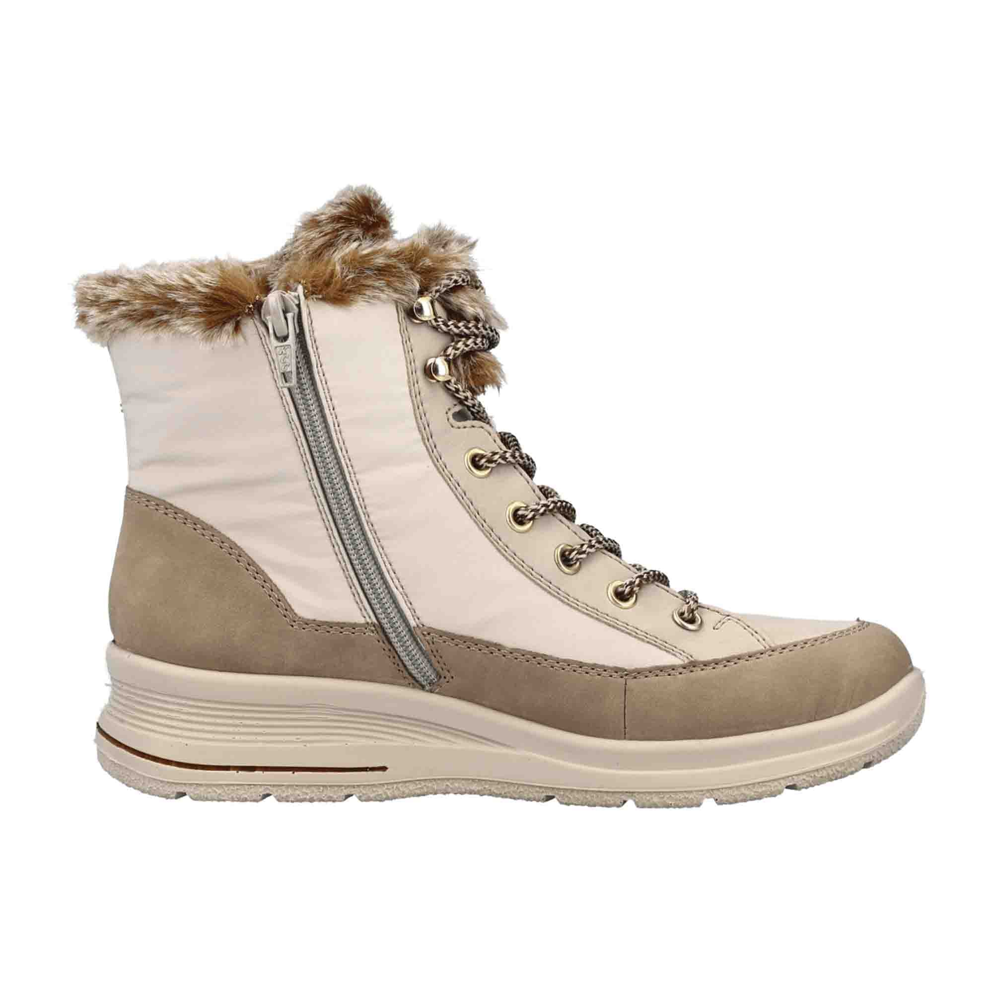 Rieker HWK Beige Women's Boots, Warm Lined, Faux Leather, Fall/Winter